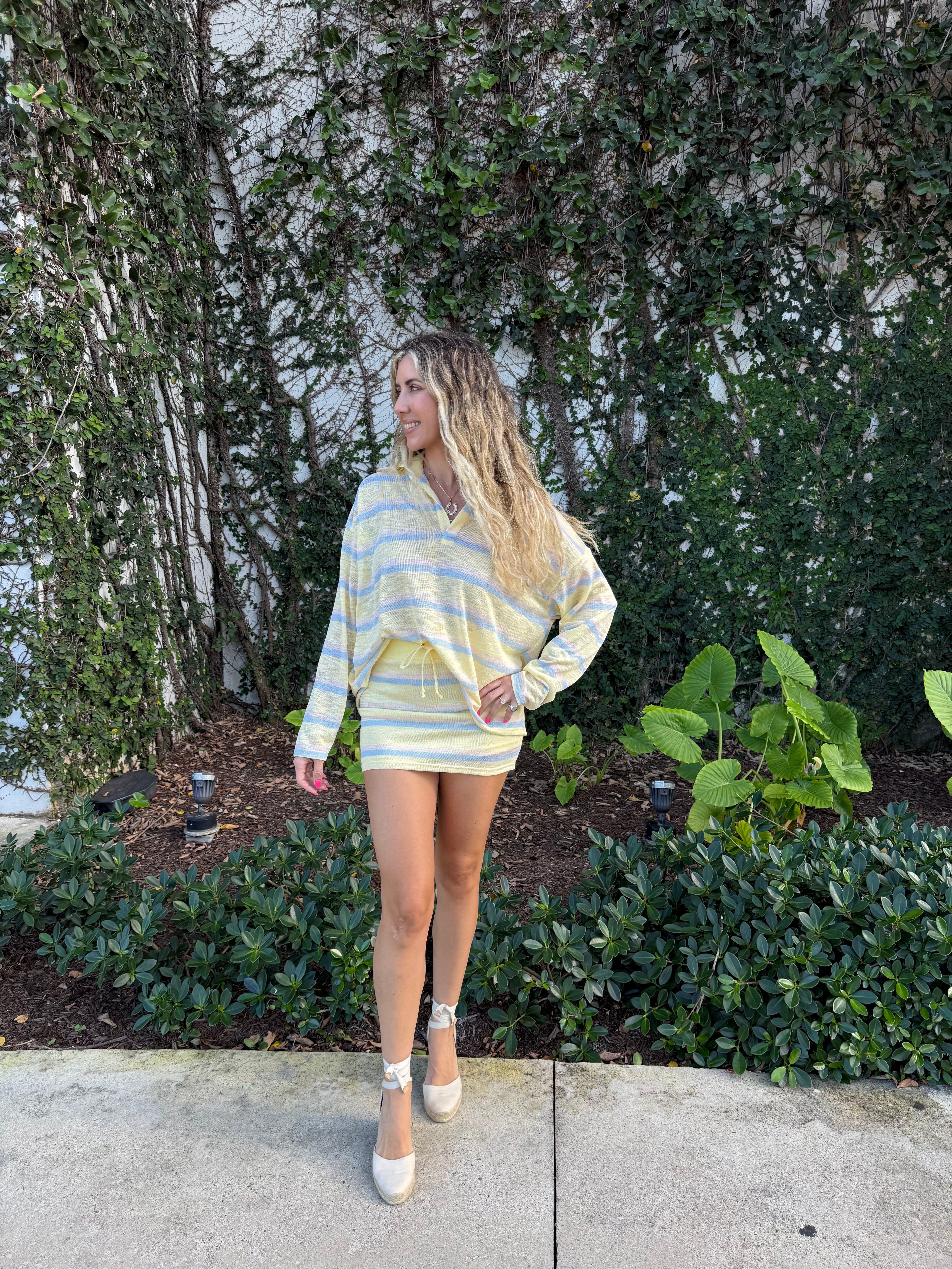 Long Slv. Top & Mini Skirt Stripes Set