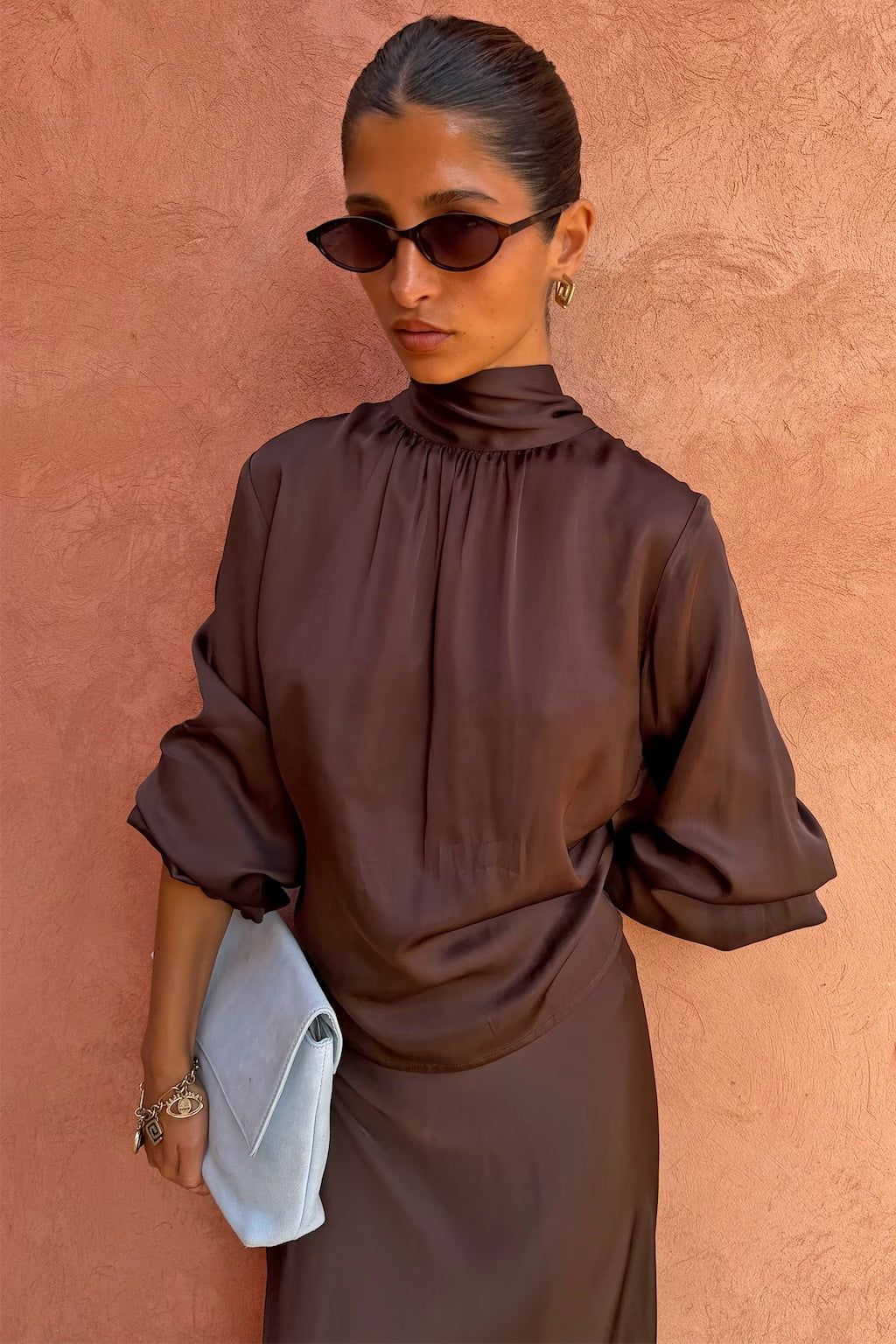 Chocolate Tie Neck Blouse