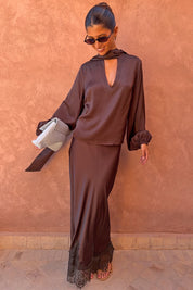 Chocolate Tie Neck Blouse
