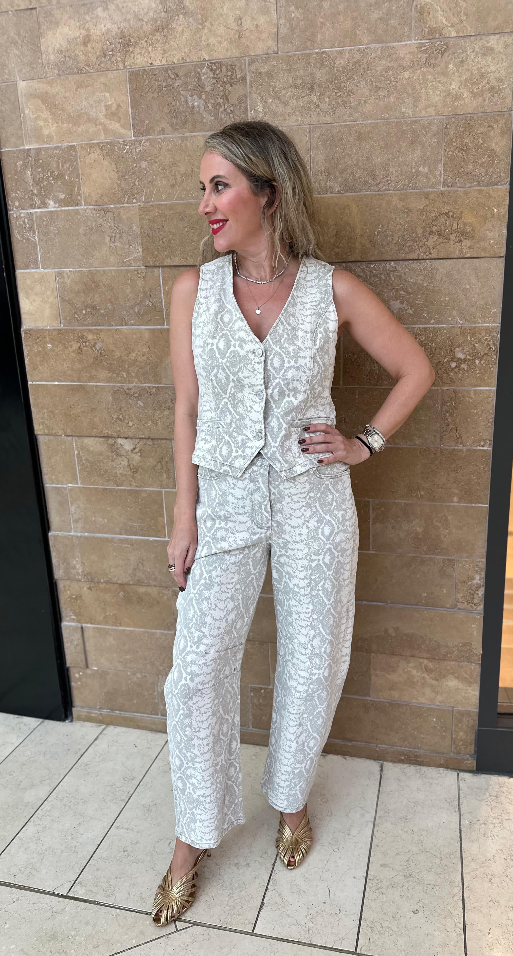 Snake Print Barrel Jeans