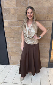 Beaded Metallic Cowl top