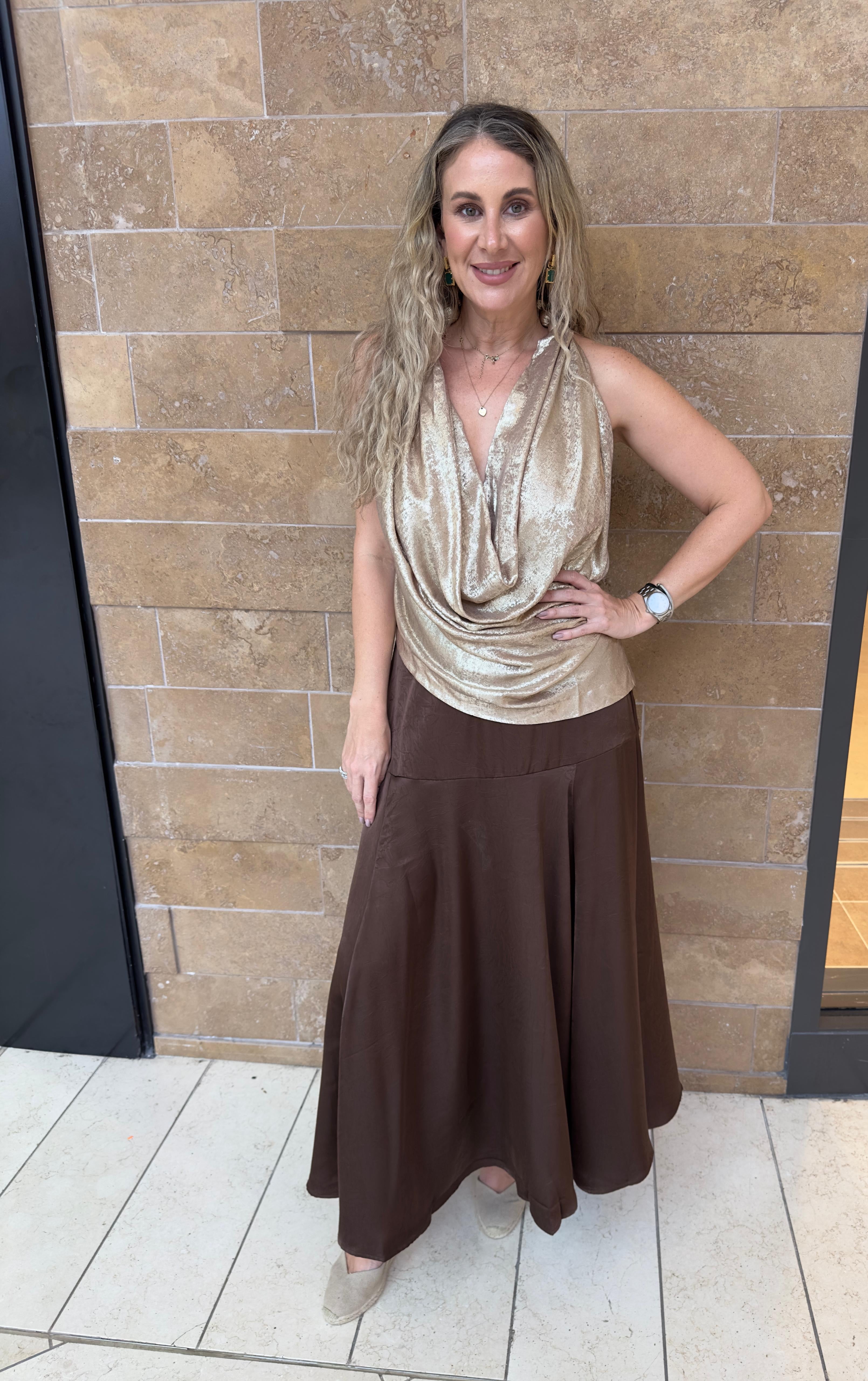 Beaded Metallic Cowl top