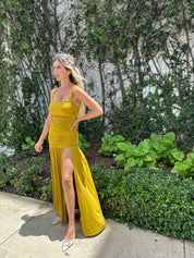 Ruched Slit Maxi Dress