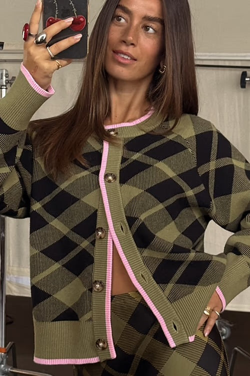 Olive Tartan Cheryl Cardigan