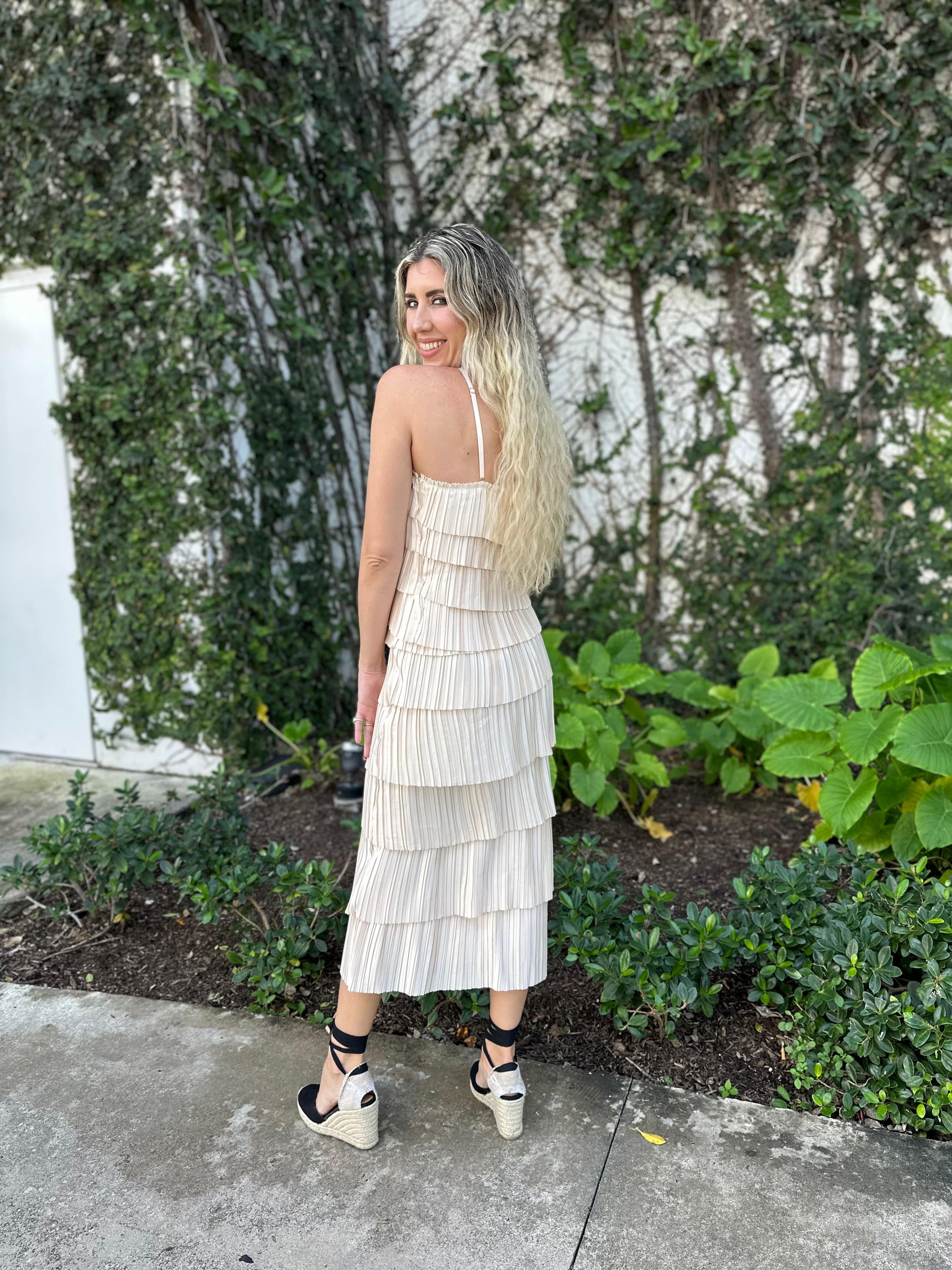 Pleated Satin Halter Top & Skirt