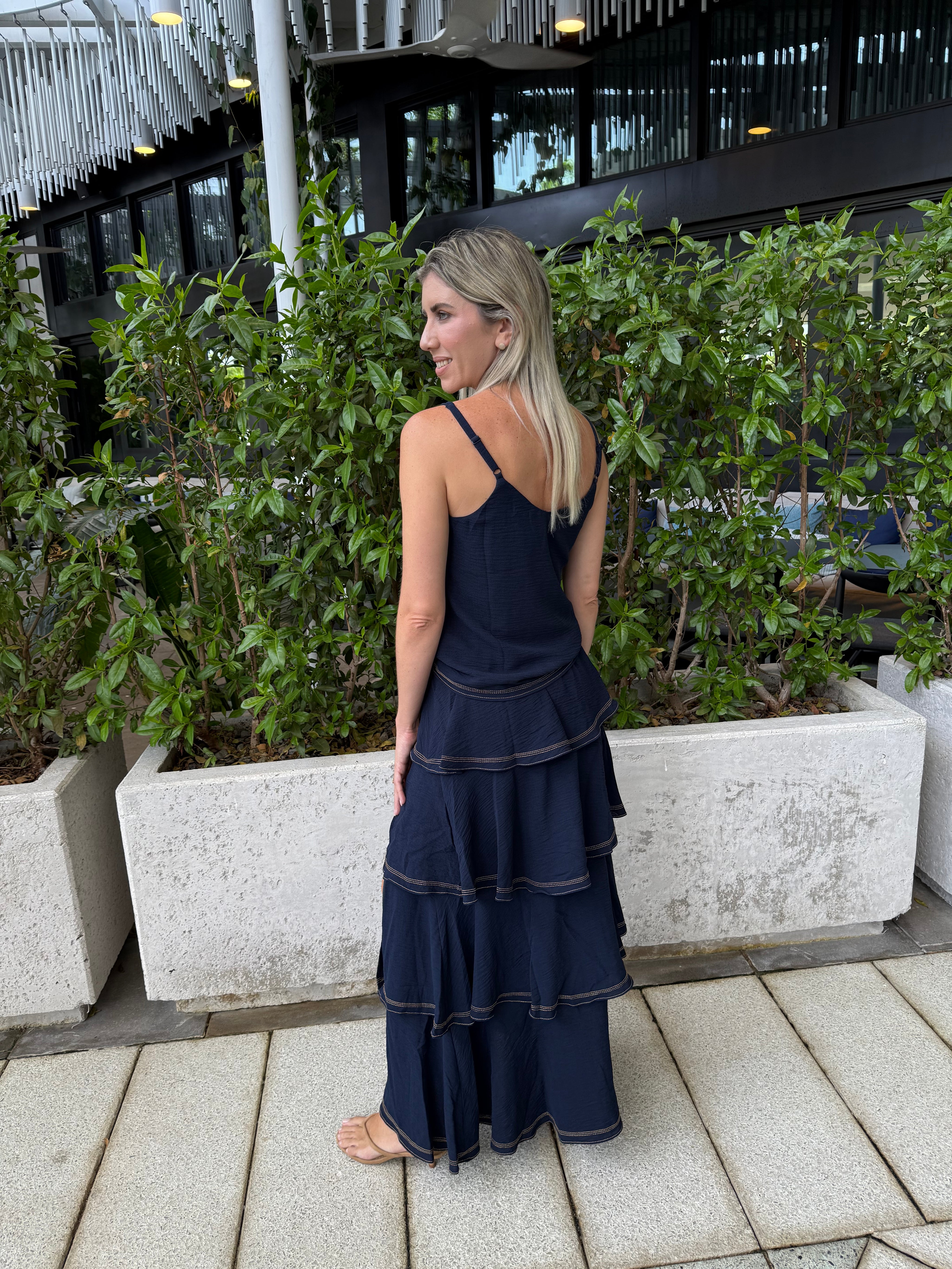 Contrast Stitch Top & Ruffle Skirt