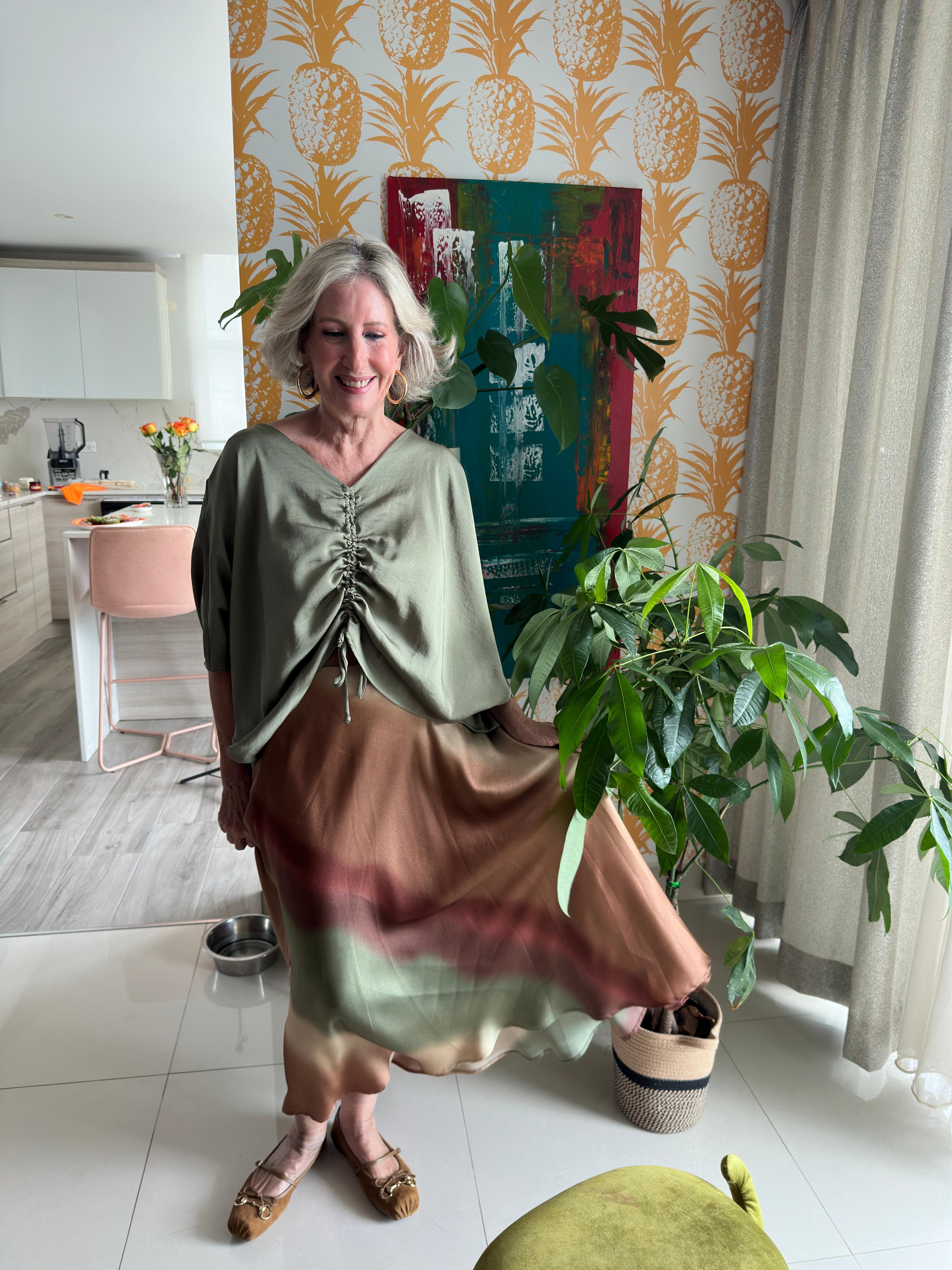 Poly Silk Drawstring Tunic Top