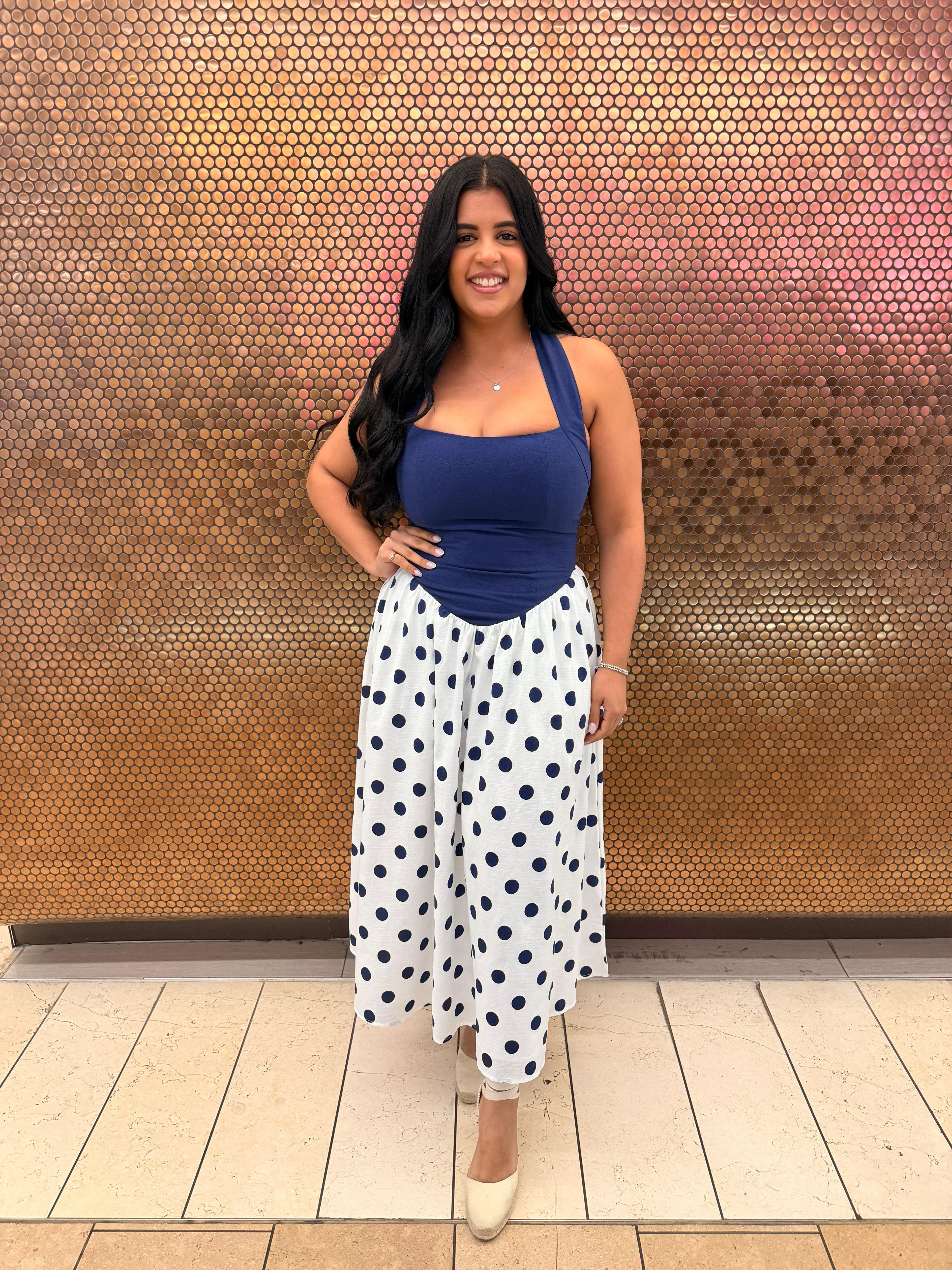 Polka Dot Halter Midi Dress