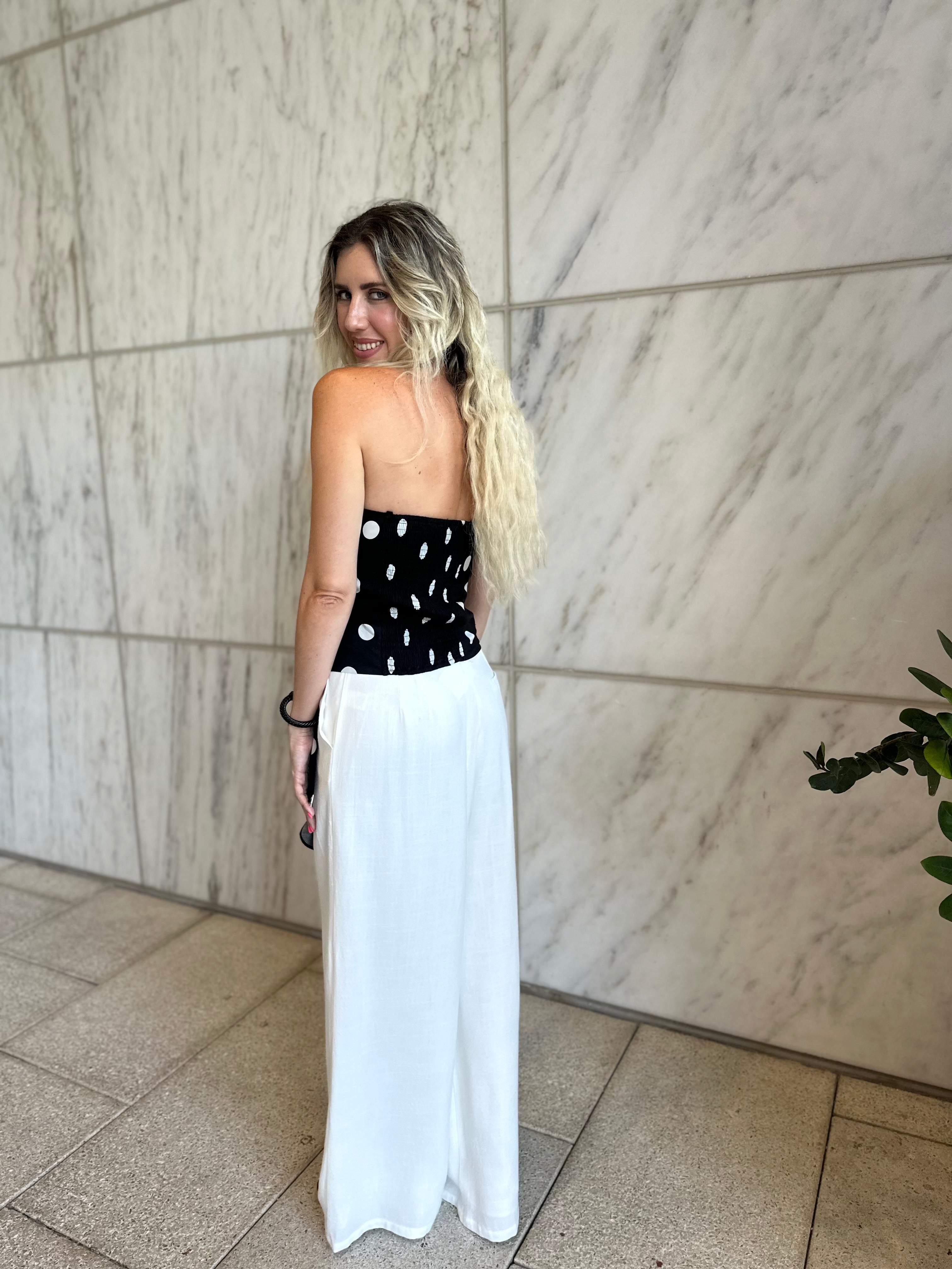 Pleated Polka Tube Top