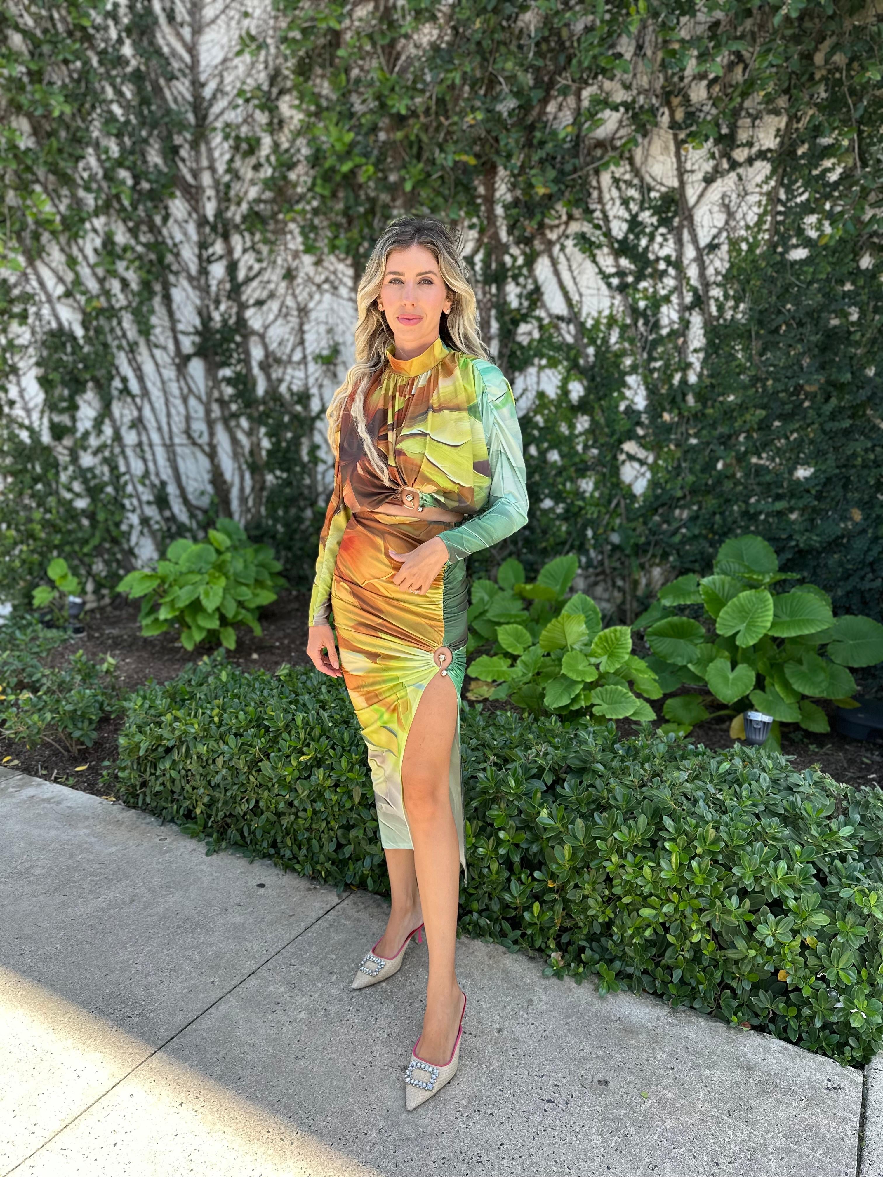 Printed Crop Top & Slit Skirt Set