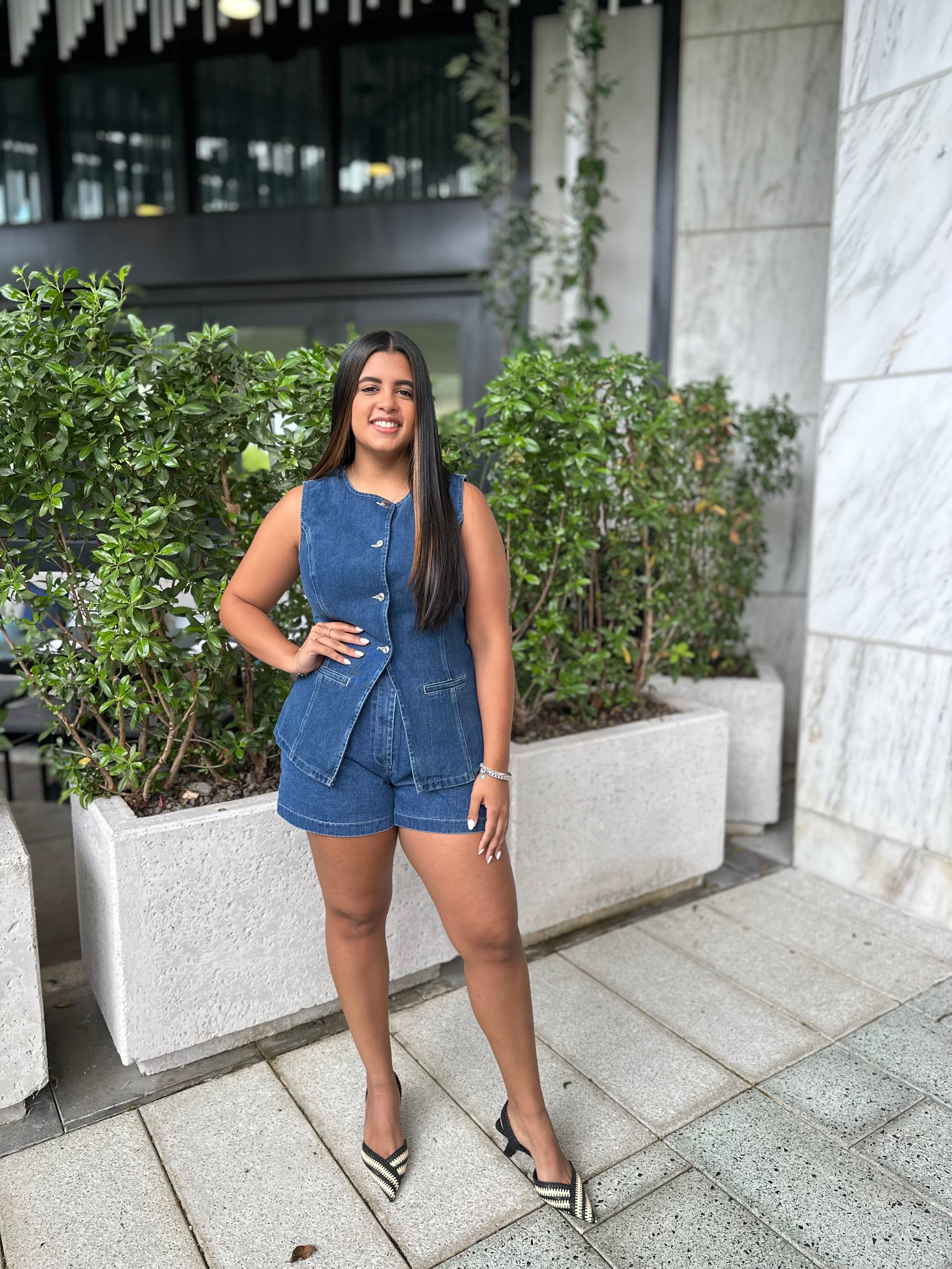 Button Down Vest & Shorts Set