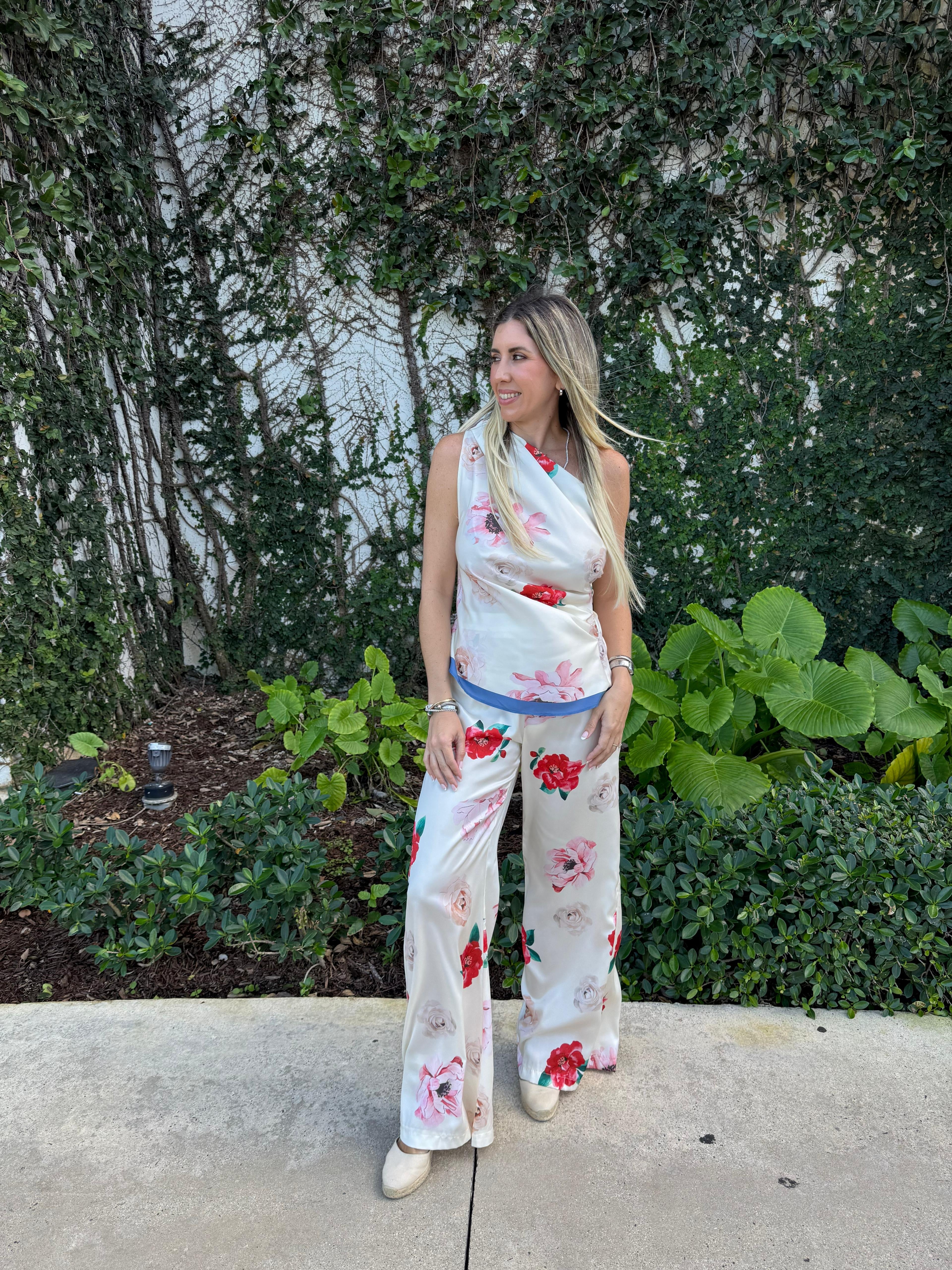 Floral Scarf Top & Pants Set