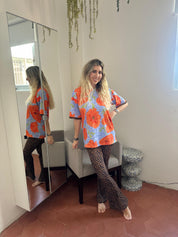 Blue Poppy Print Jersey Pyjamas