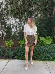 Twill Bubble Leopard Mini Skirt