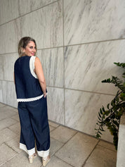 Sleeveless Top & Lace Trim Pant Set