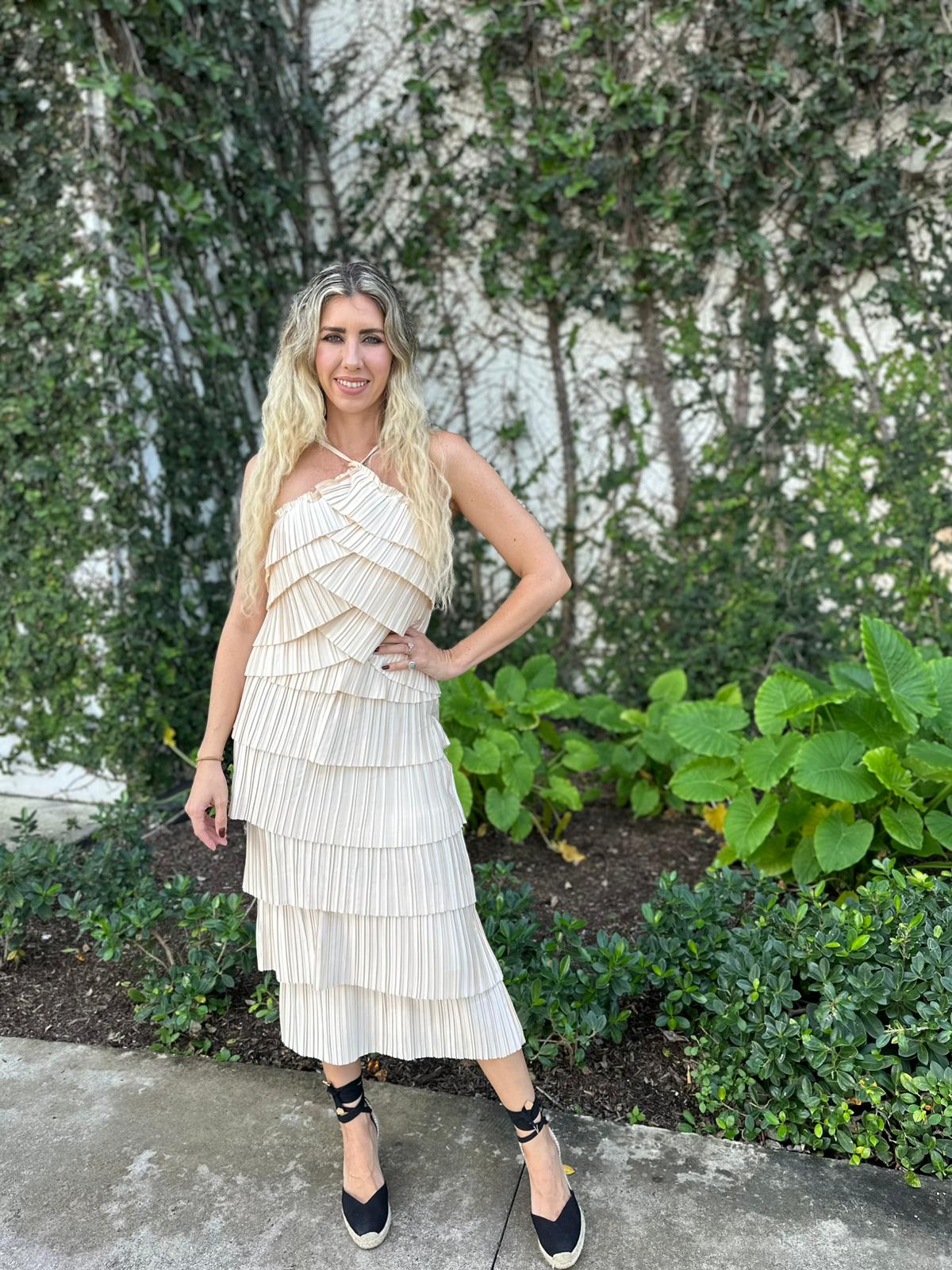 Pleated Satin Halter Top & Skirt