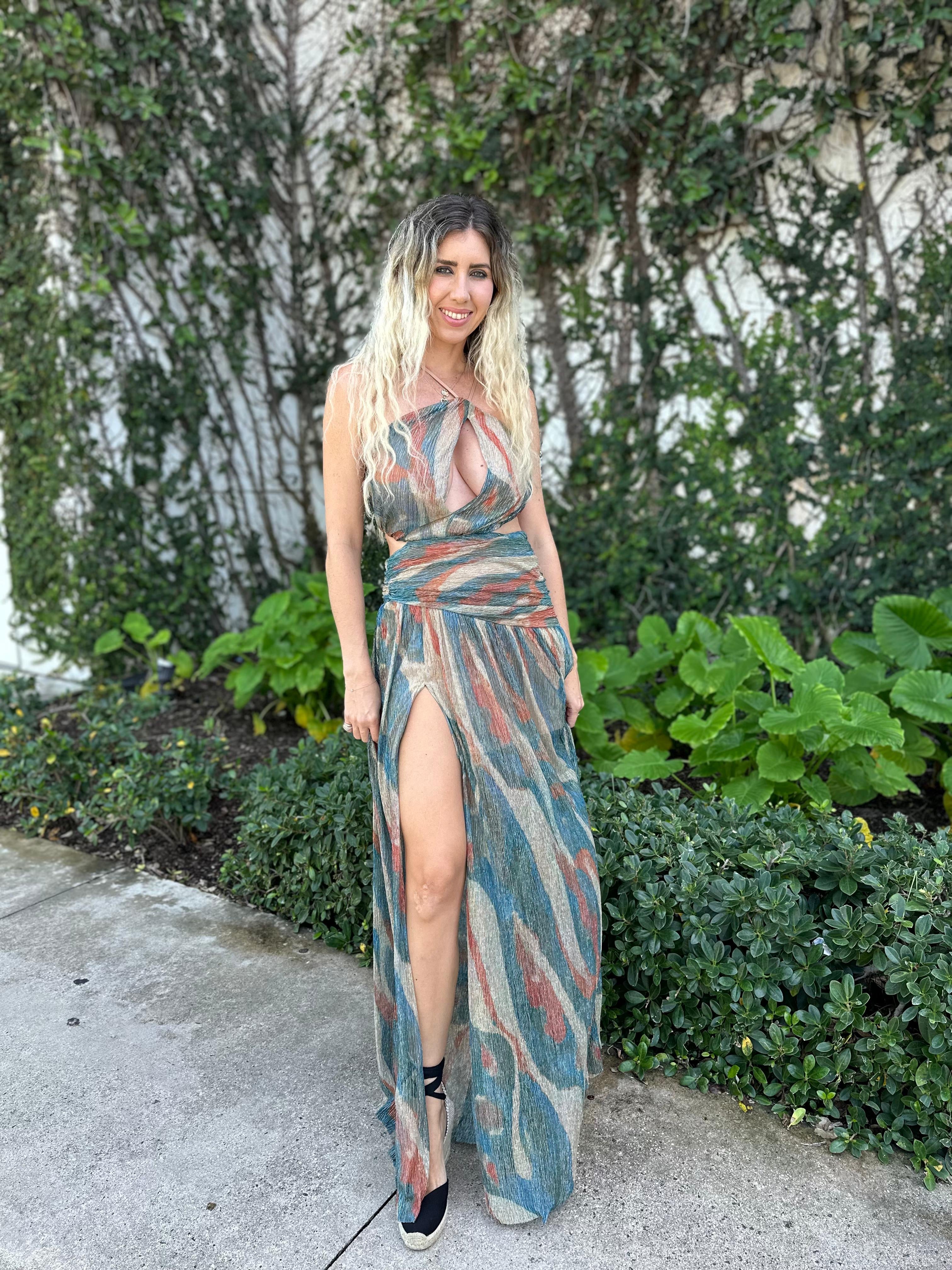 Metal Print Assymmetrical Dress
