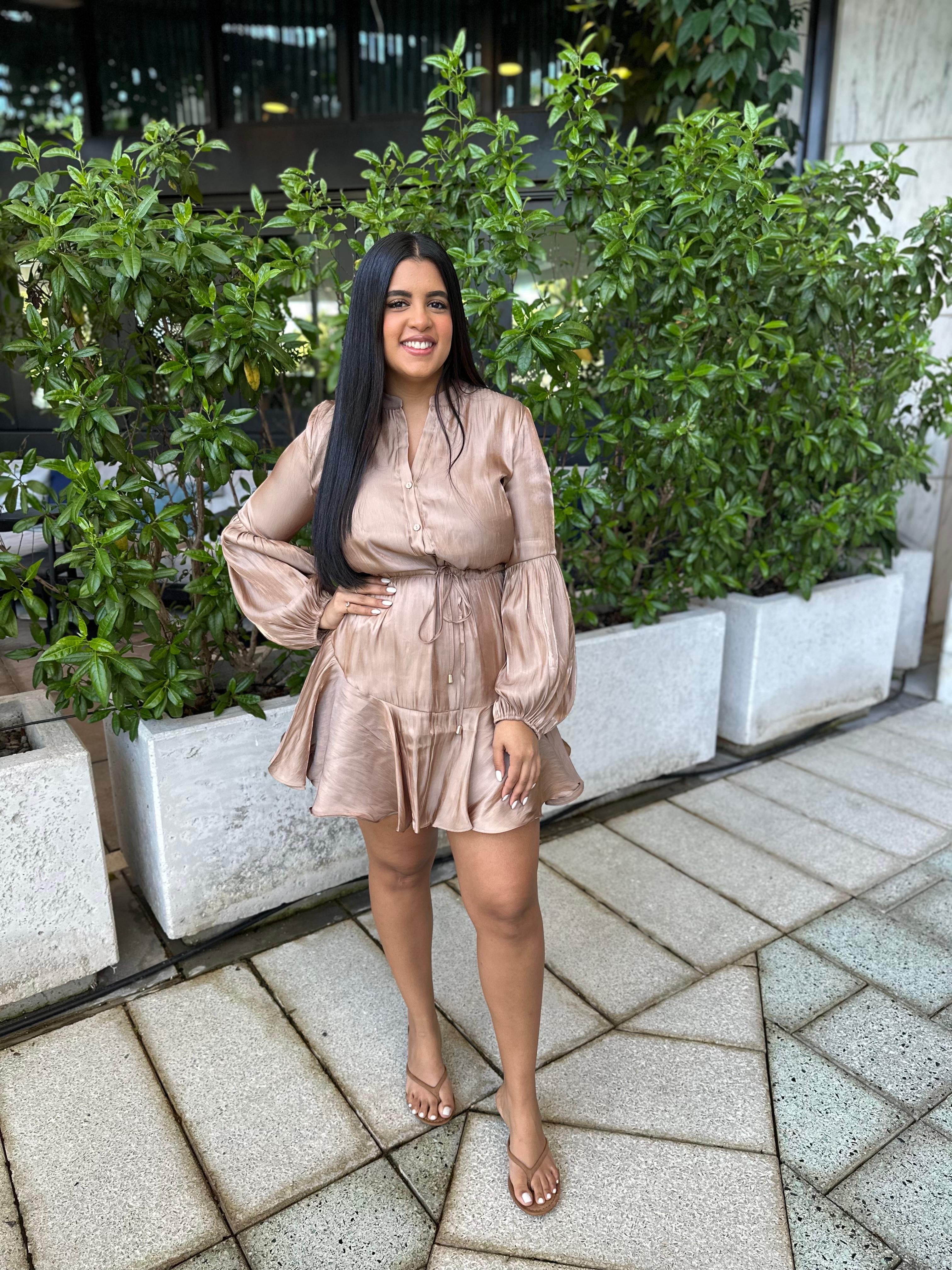 Long Sleeve Tie Front Mini Dress