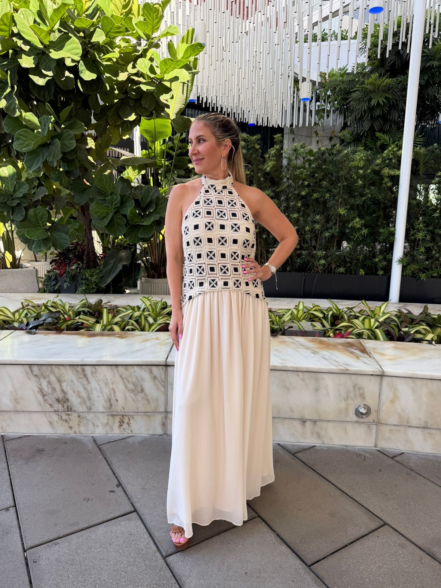 Contrast Crochet Maxi Dress