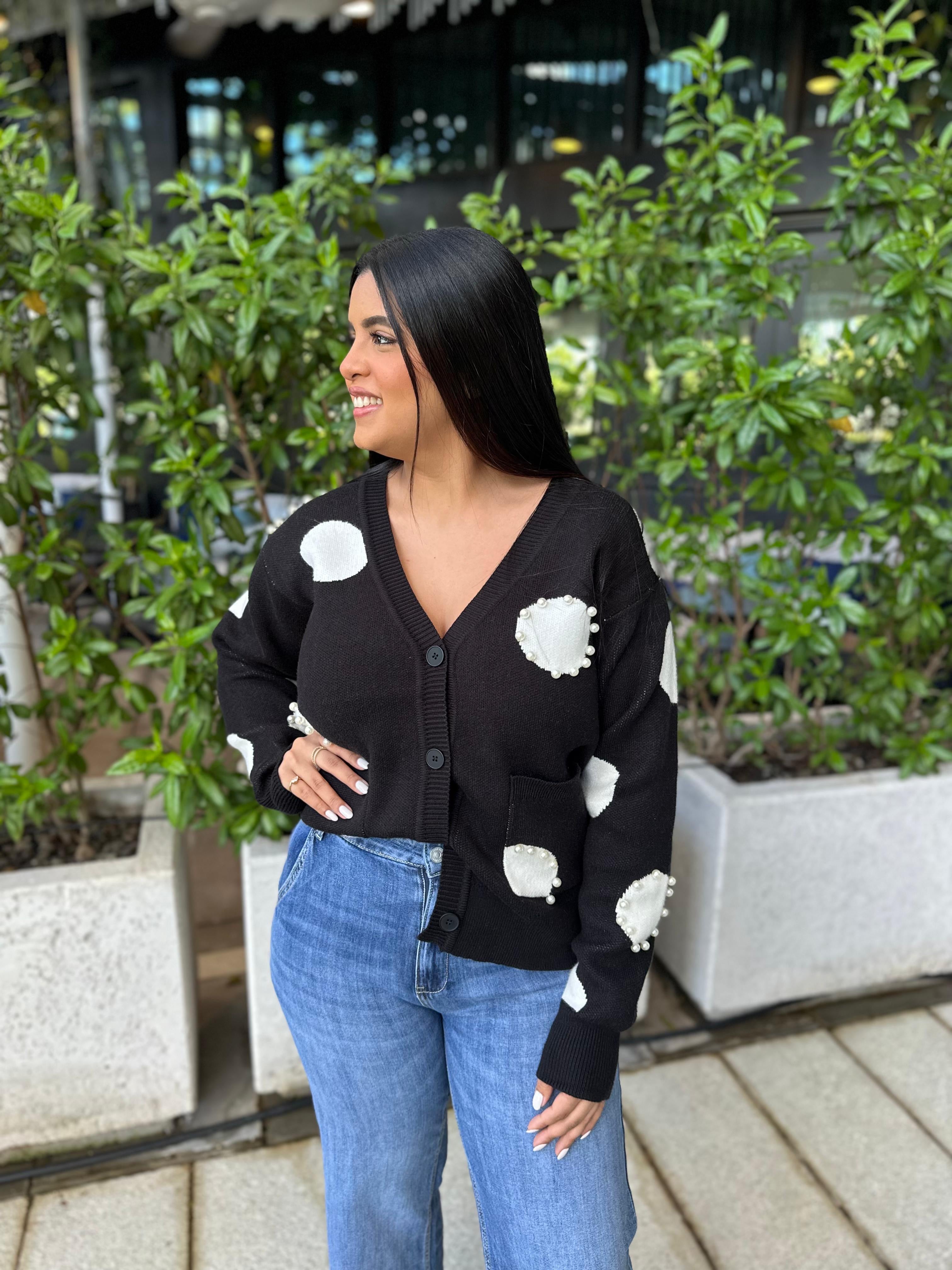 Polka Pearl Trim Cardigan