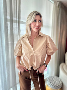 Drawstring Balloon Sleeve Shirt