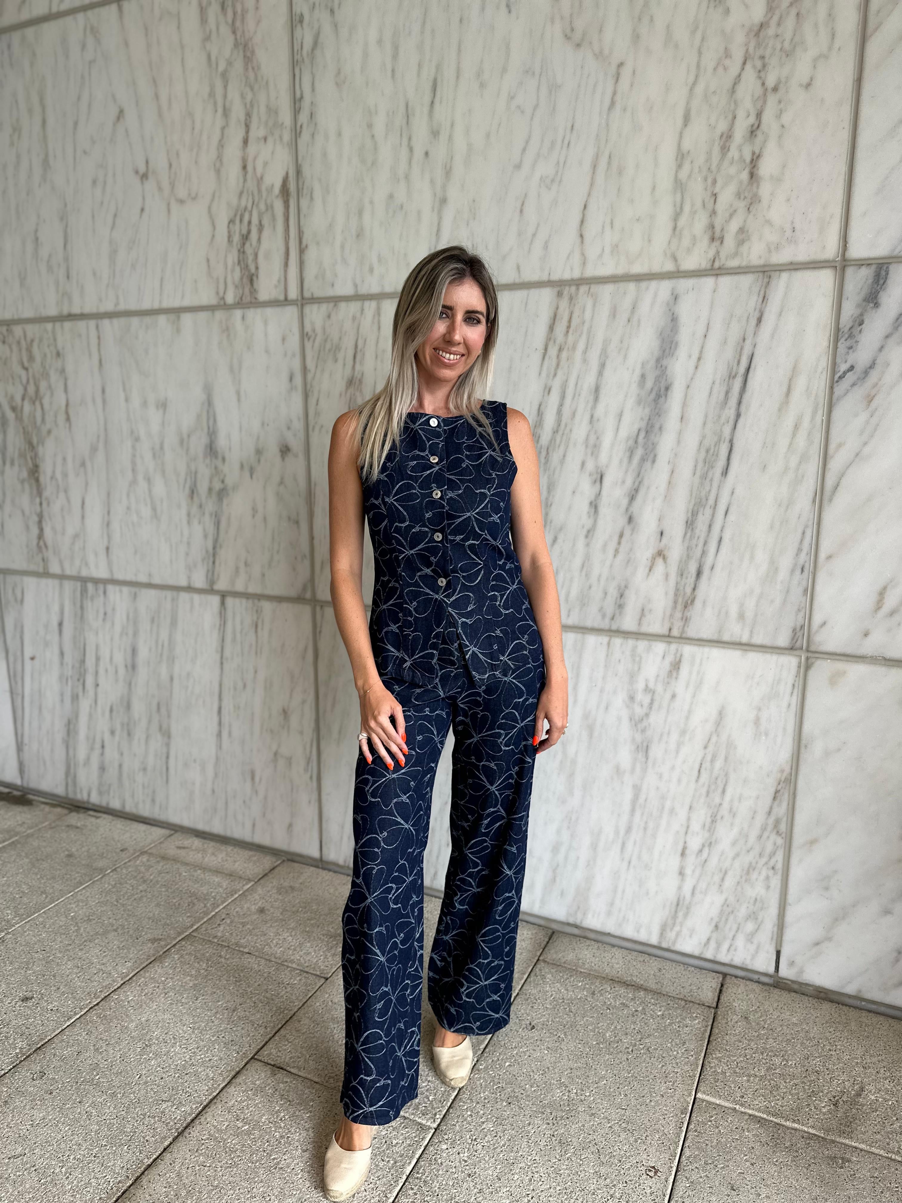 Embroidery Denim Two Piece Set
