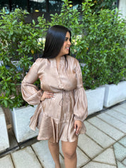 Long Sleeve Tie Front Mini Dress