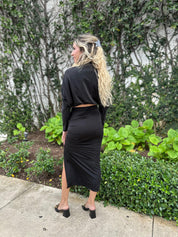 Long Slv Crop Top & Slit Skirt Set