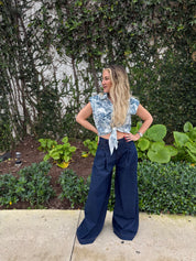 Shoulder Pad Tie Front Blouse