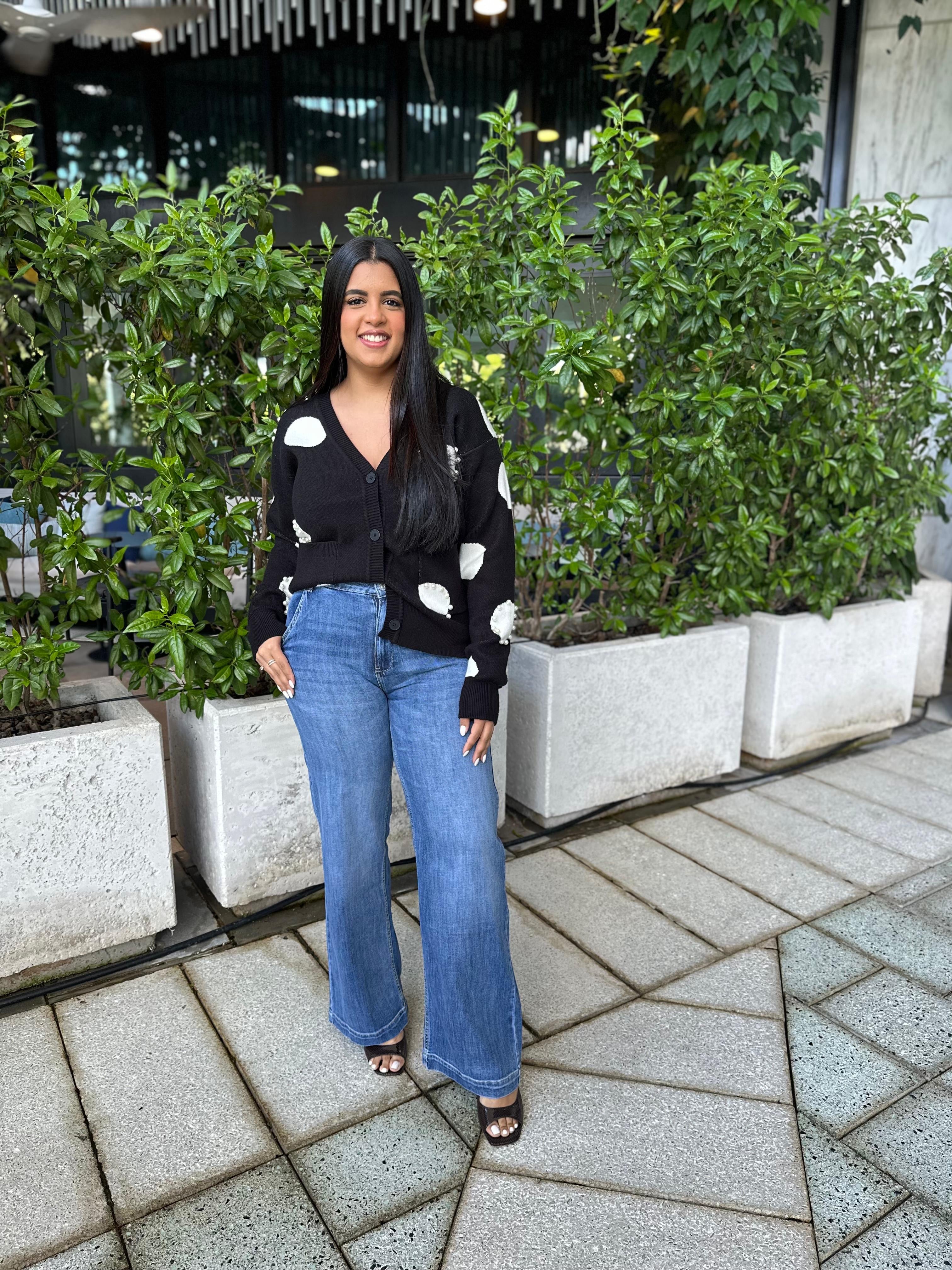 Polka Pearl Trim Cardigan