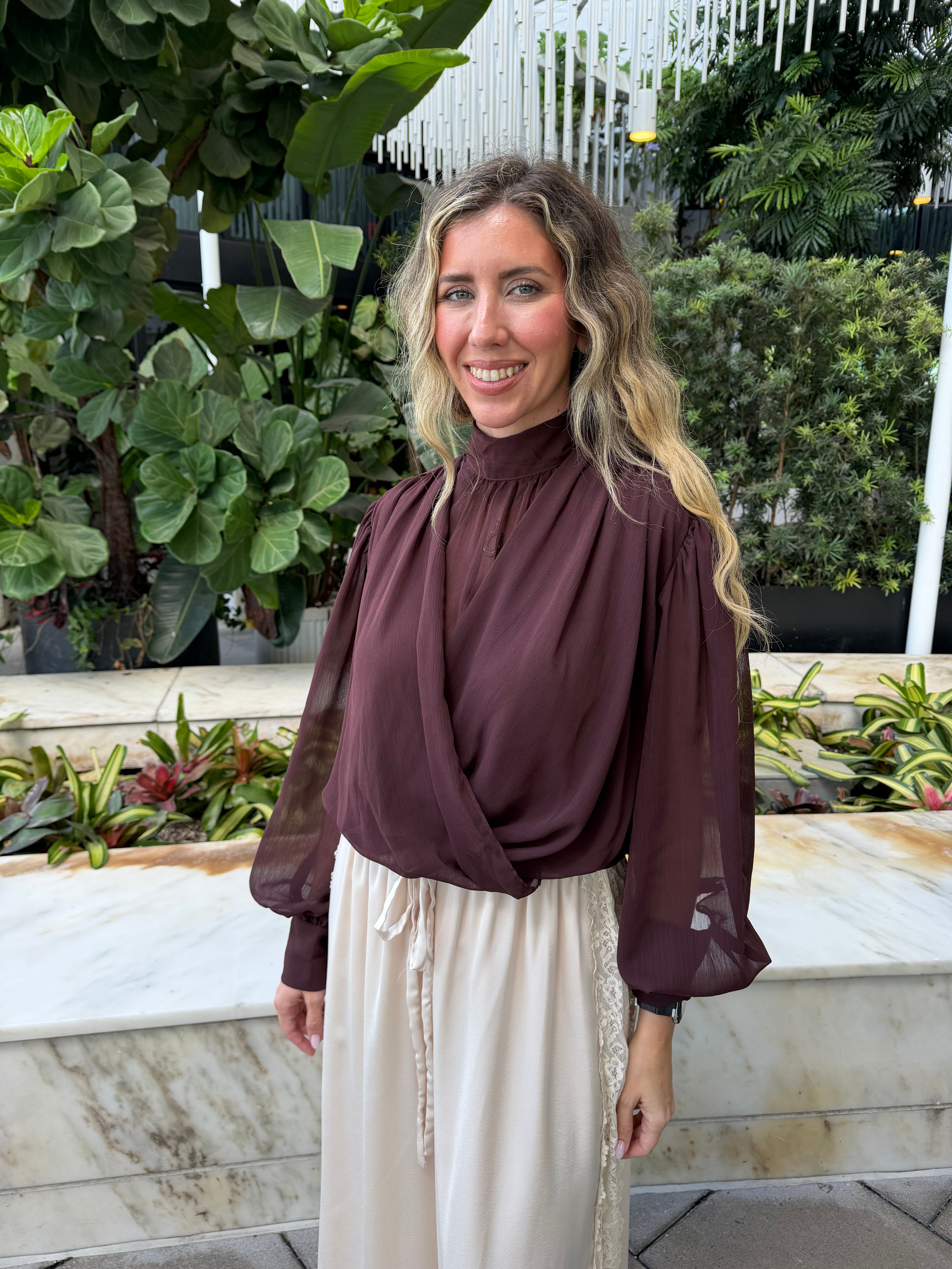 High Neck Long Sleeve Blouse