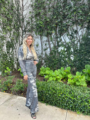 Acid Wash Denim Sweater Set