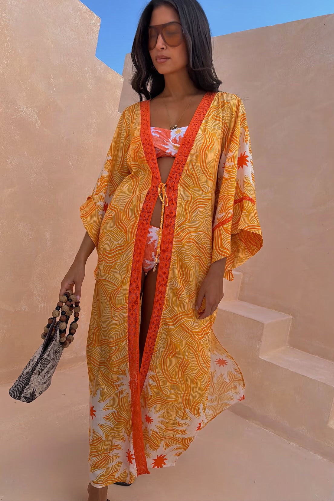 Yellow Sun Kimono with Beading