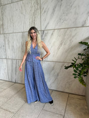 Halter Plaid Vest & Palazzo