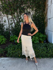 Satin Lace Maxi Skirt