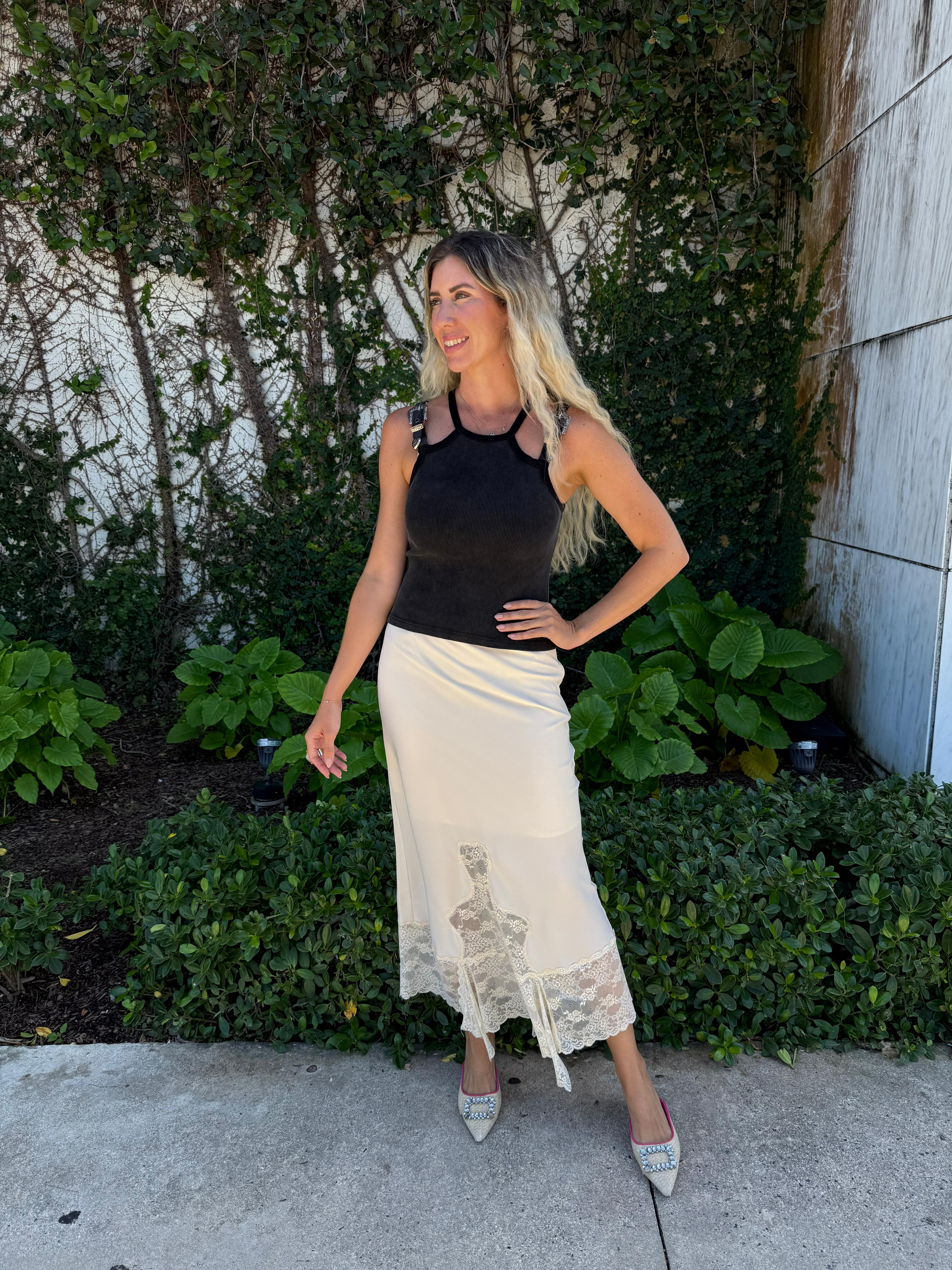 Satin Lace Maxi Skirt