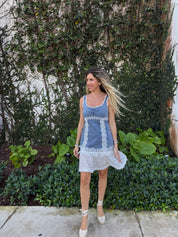 Lace Trim Denim Mini Dress