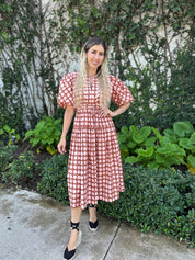 Printed Puff Sleeve Midi Dress