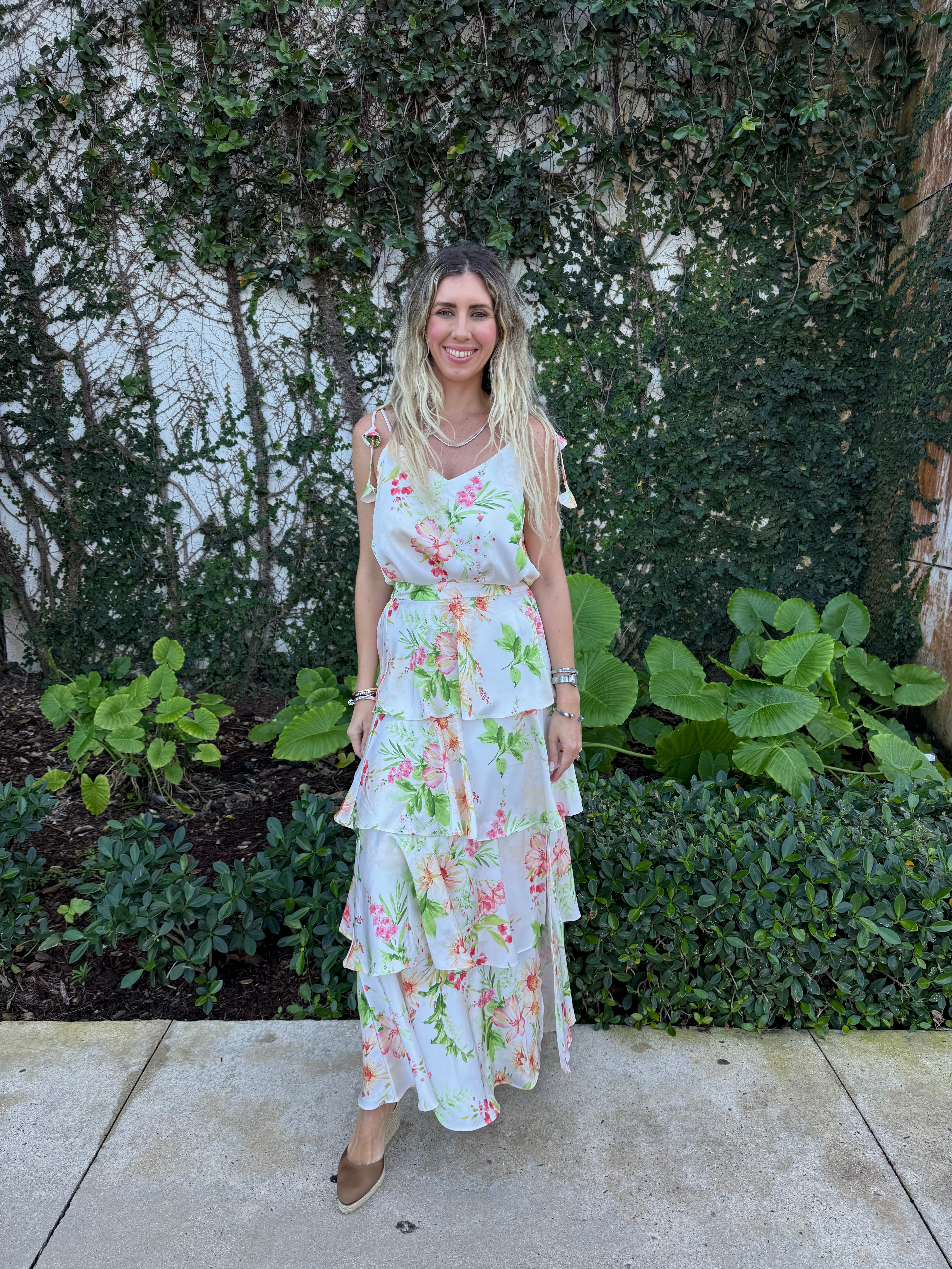 Flower Strap Cami & Ruffle Skirt