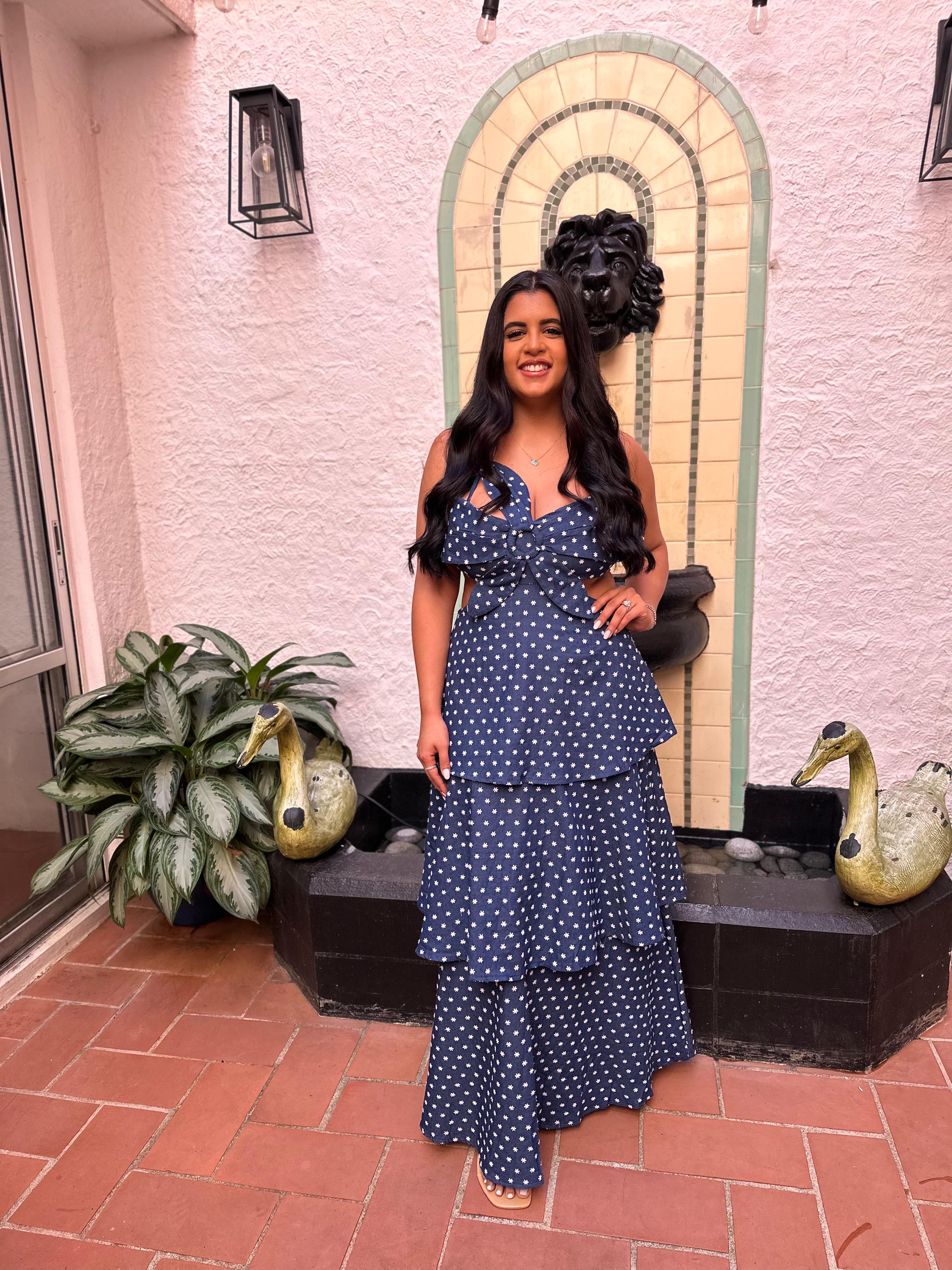 Printed Flower Top Tiered Maxi Dress