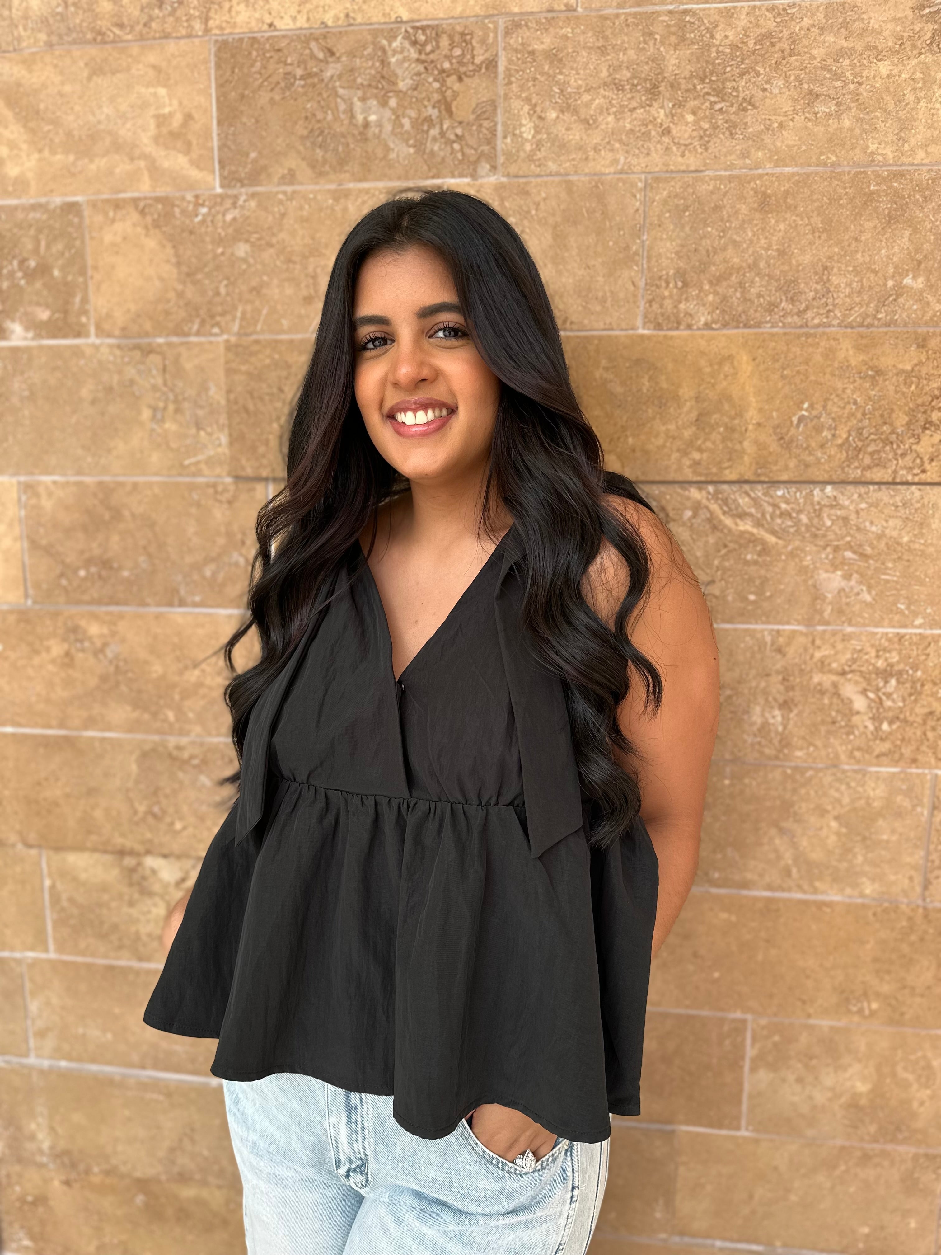 V-Neck Bow Tie Peplum Top