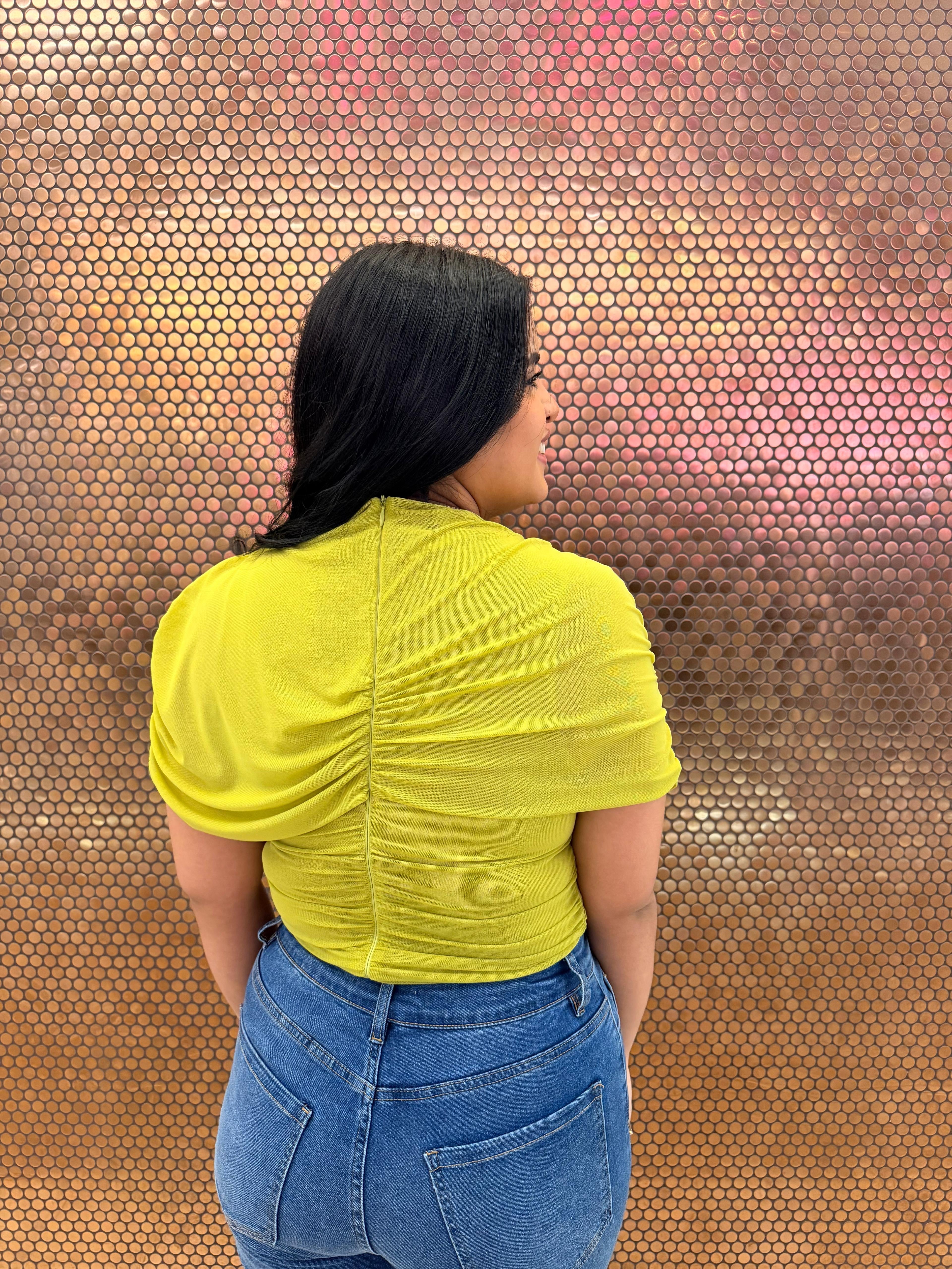 Mesh Mock Neck Slv Top