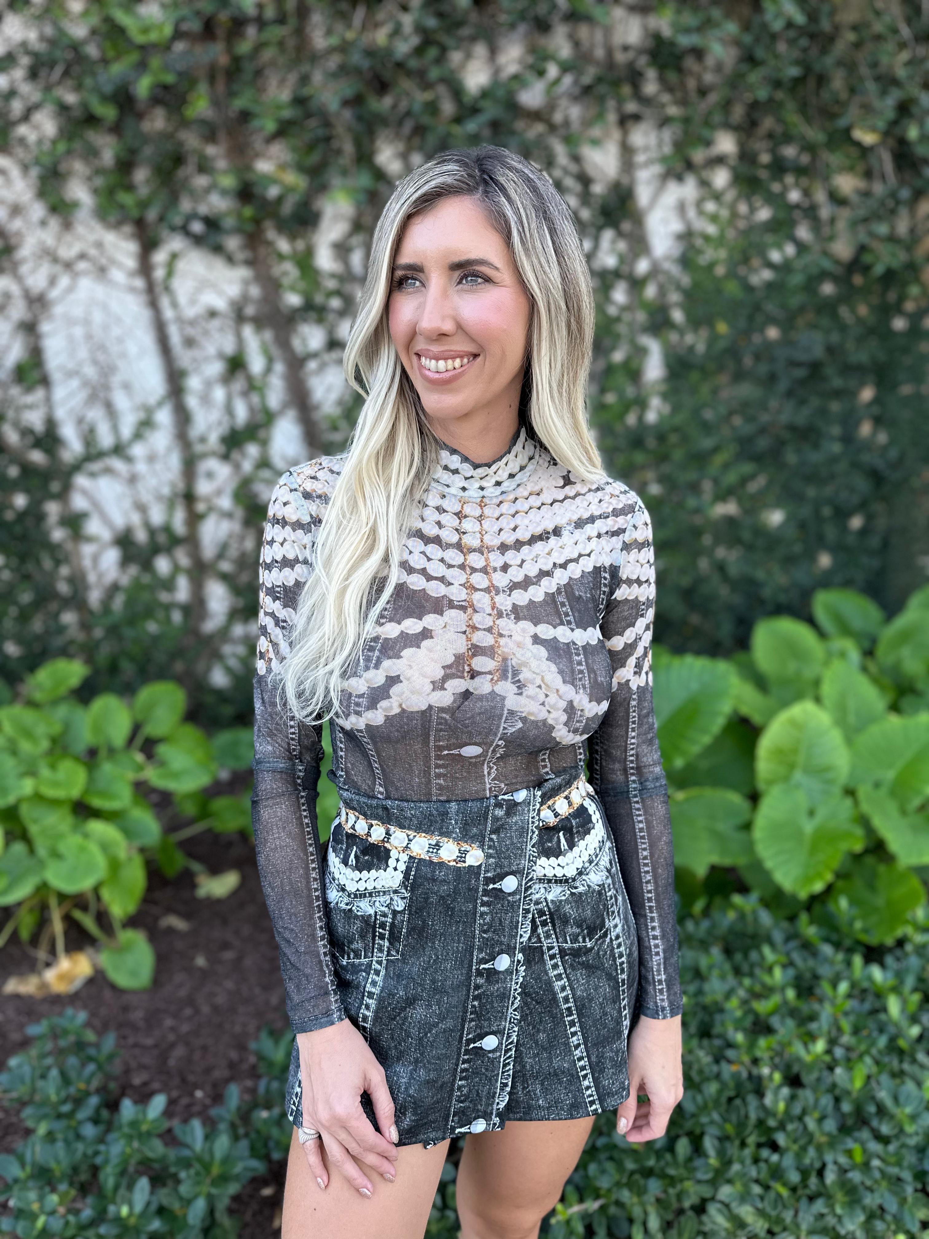 Pearls Mesh Bodysuit & Skort