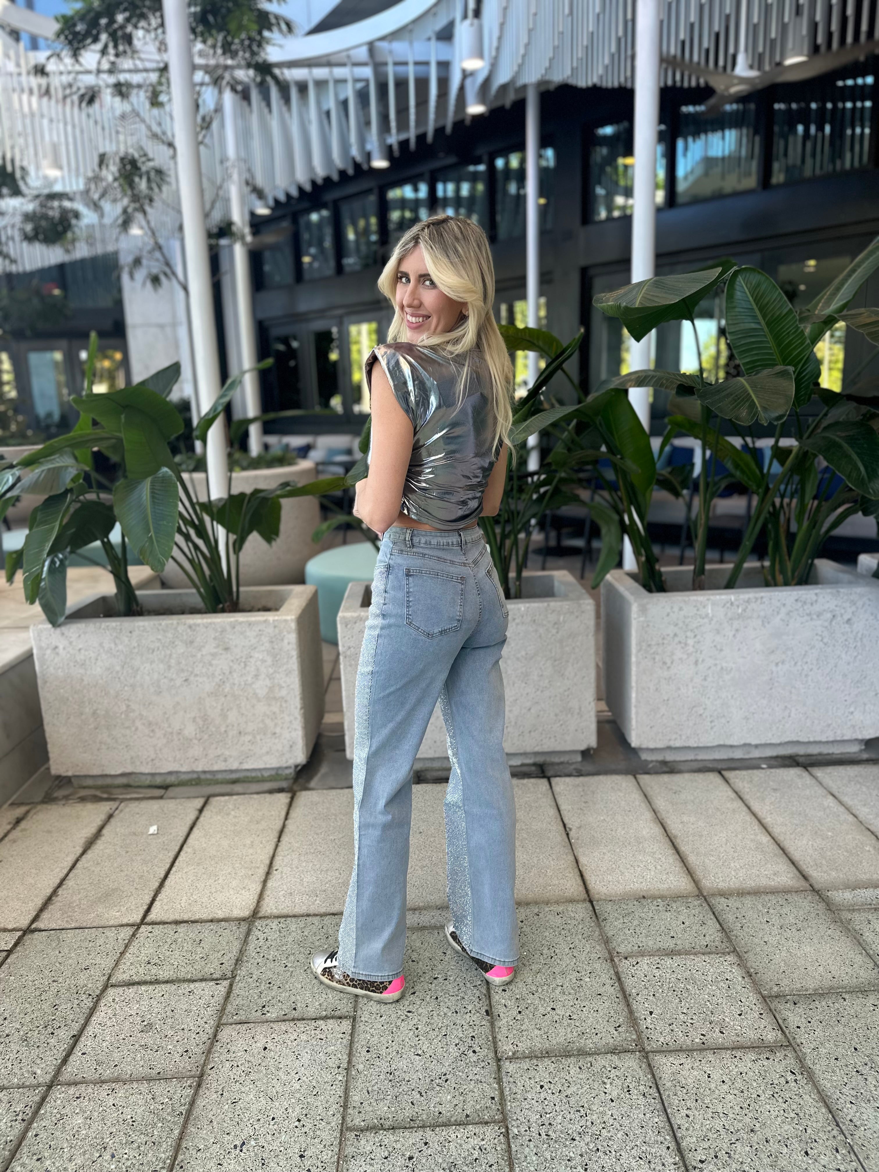 Rhinestones Studs Denim Jeans