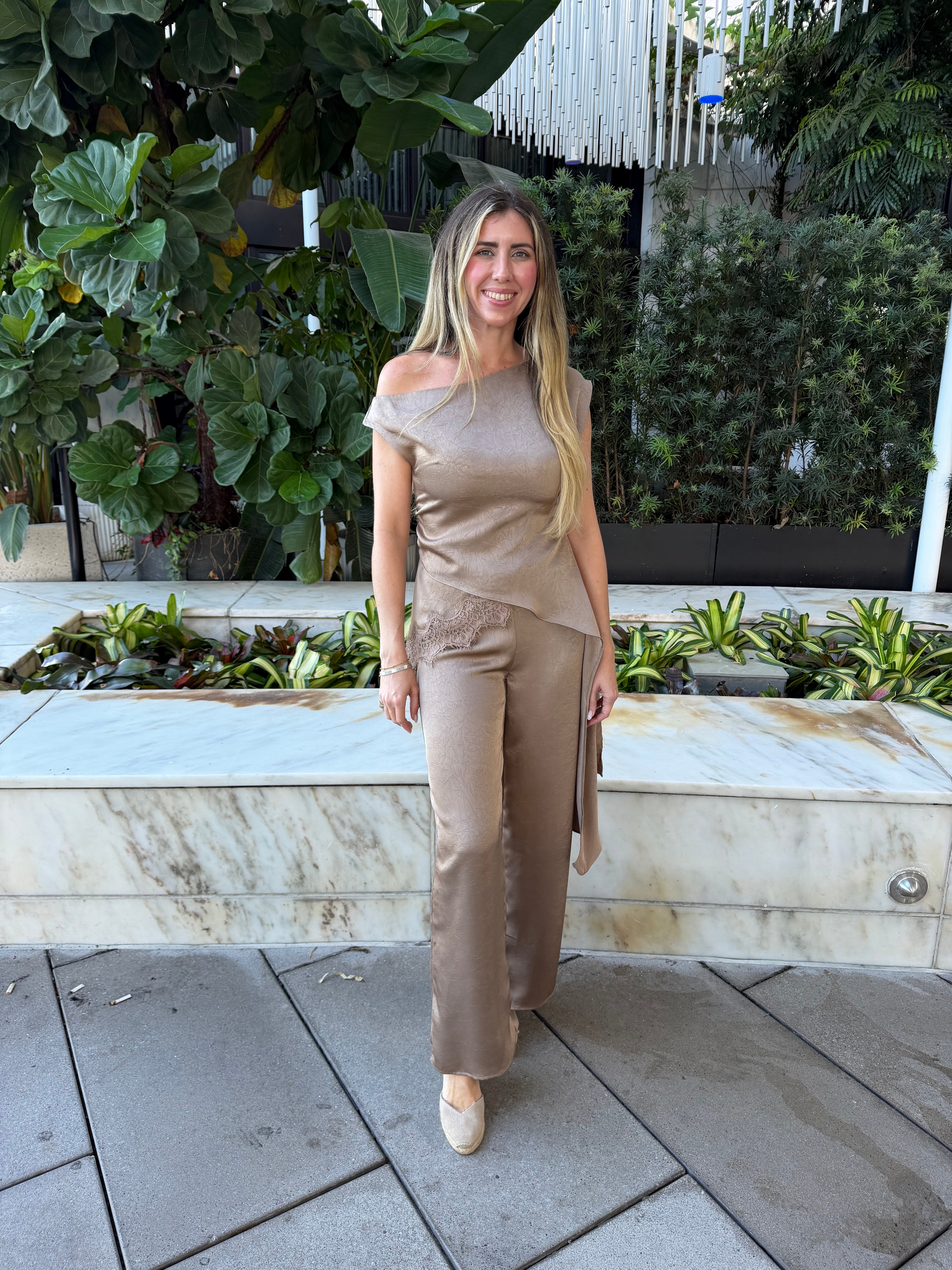 Satin One Shoulder Top & Flare Pant
