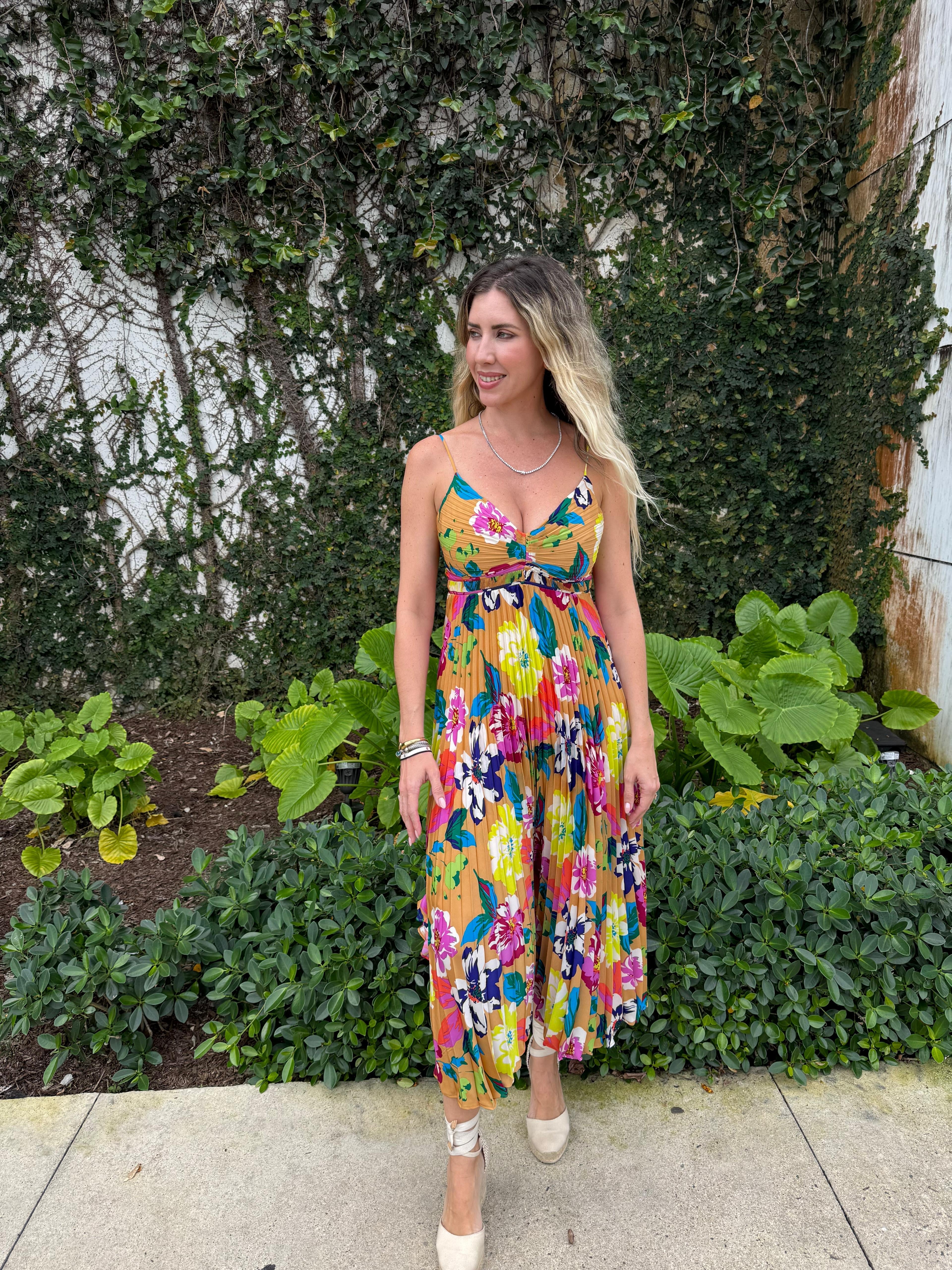 Floral Pleated Midi Dress