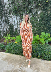 High Neck Short Sleeve Midi Dress