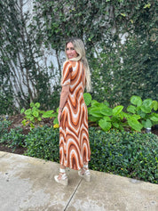 High Neck Short Sleeve Midi Dress