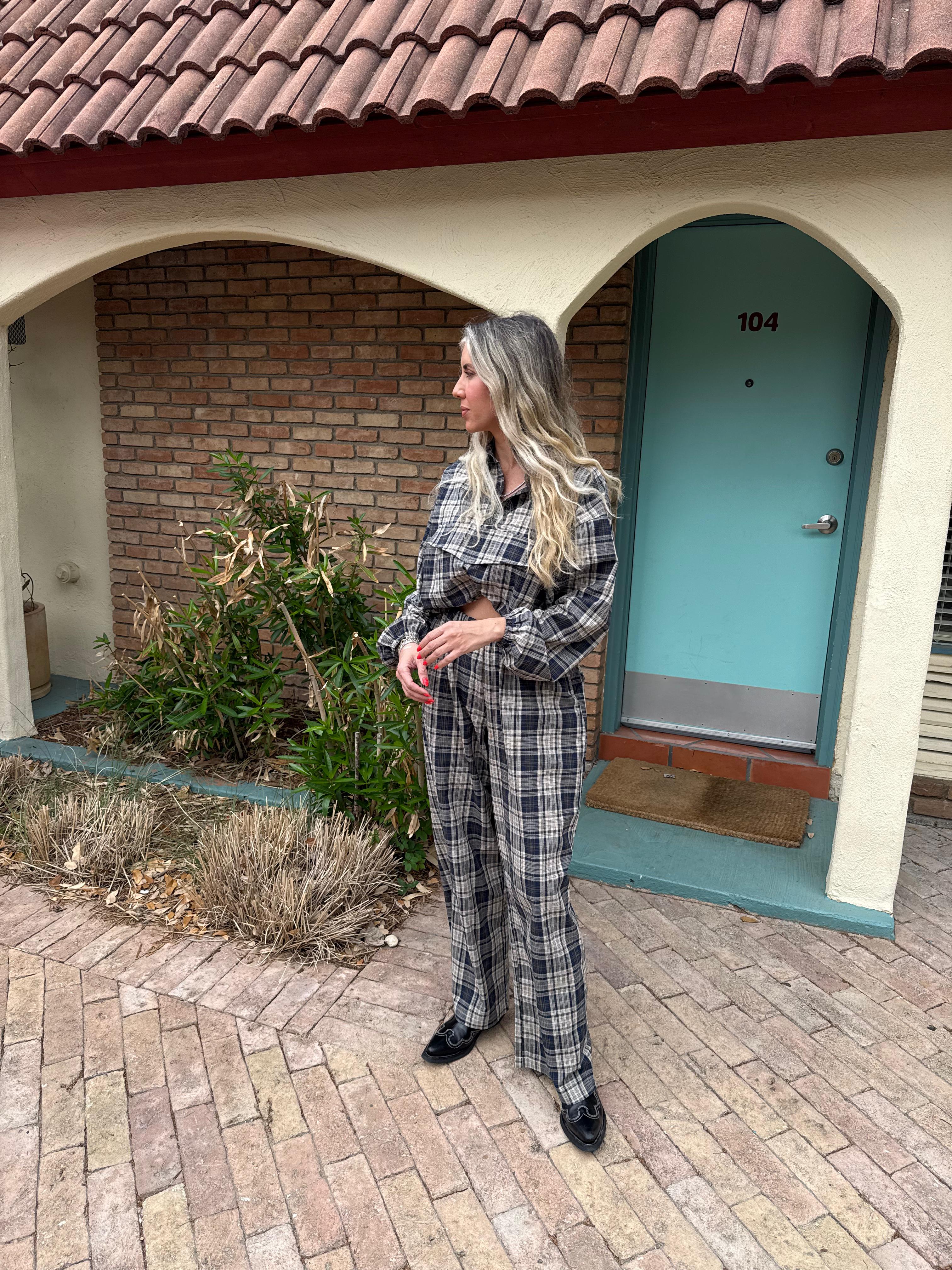 Plaid Long Slv. Top & Pants Set