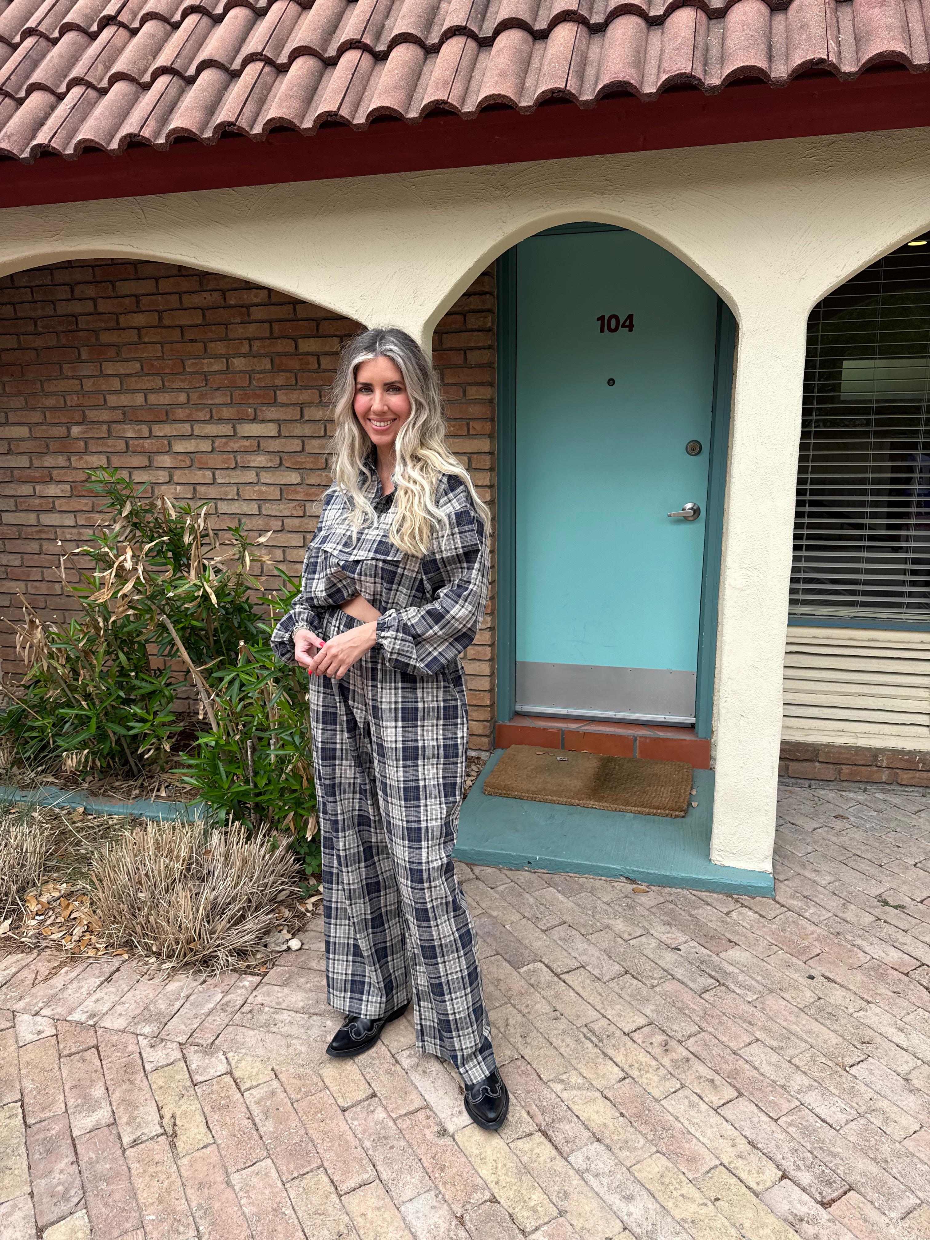Plaid Long Slv. Top & Pants Set